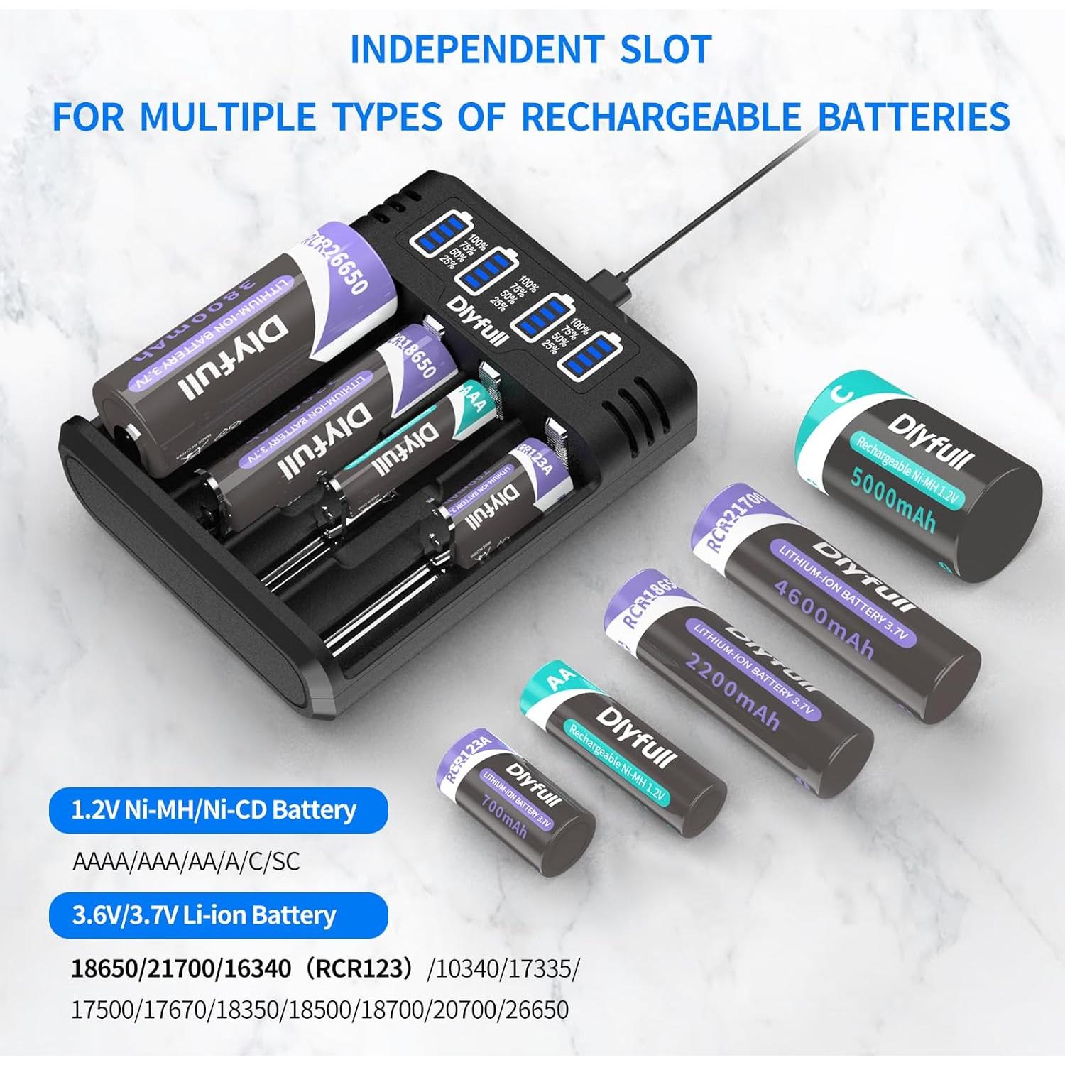 Cargador Universal Dlyfull M4S 4 Bahías para Baterías 3.7V y 1.2V