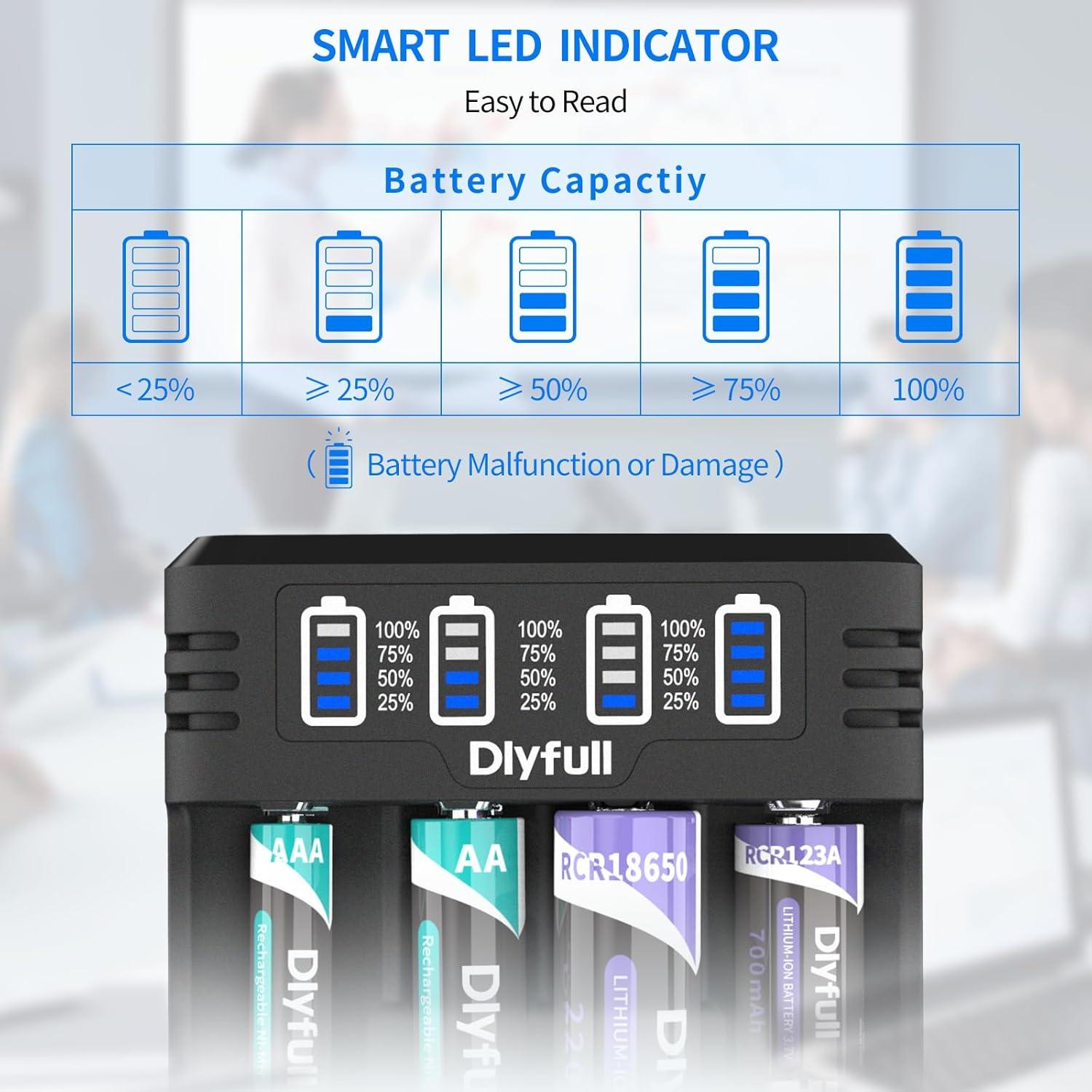 Cargador Universal Dlyfull M4S 4 Bahías para Baterías 3.7V y 1.2V