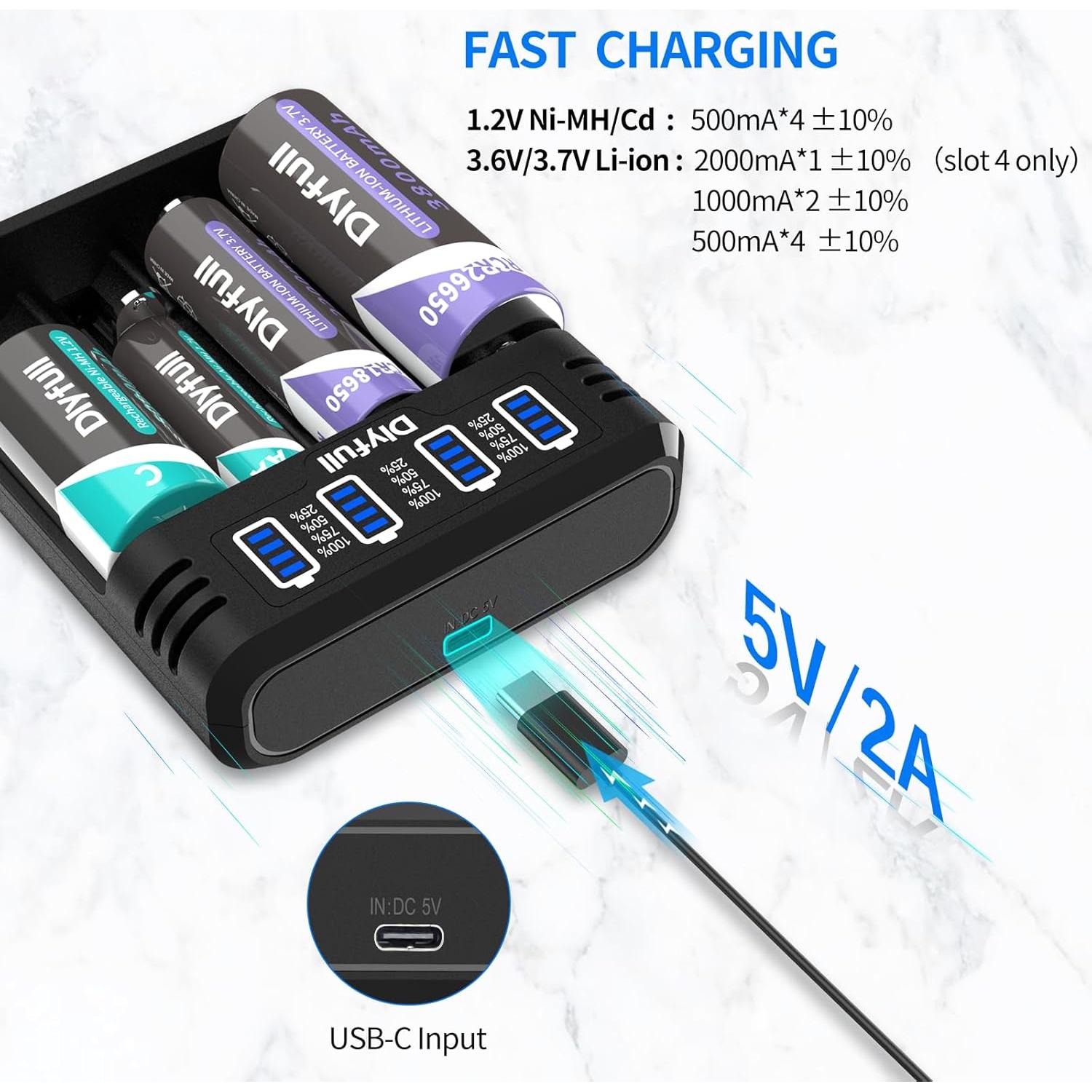 Cargador Universal Dlyfull M4S 4 Bahías para Baterías 3.7V y 1.2V