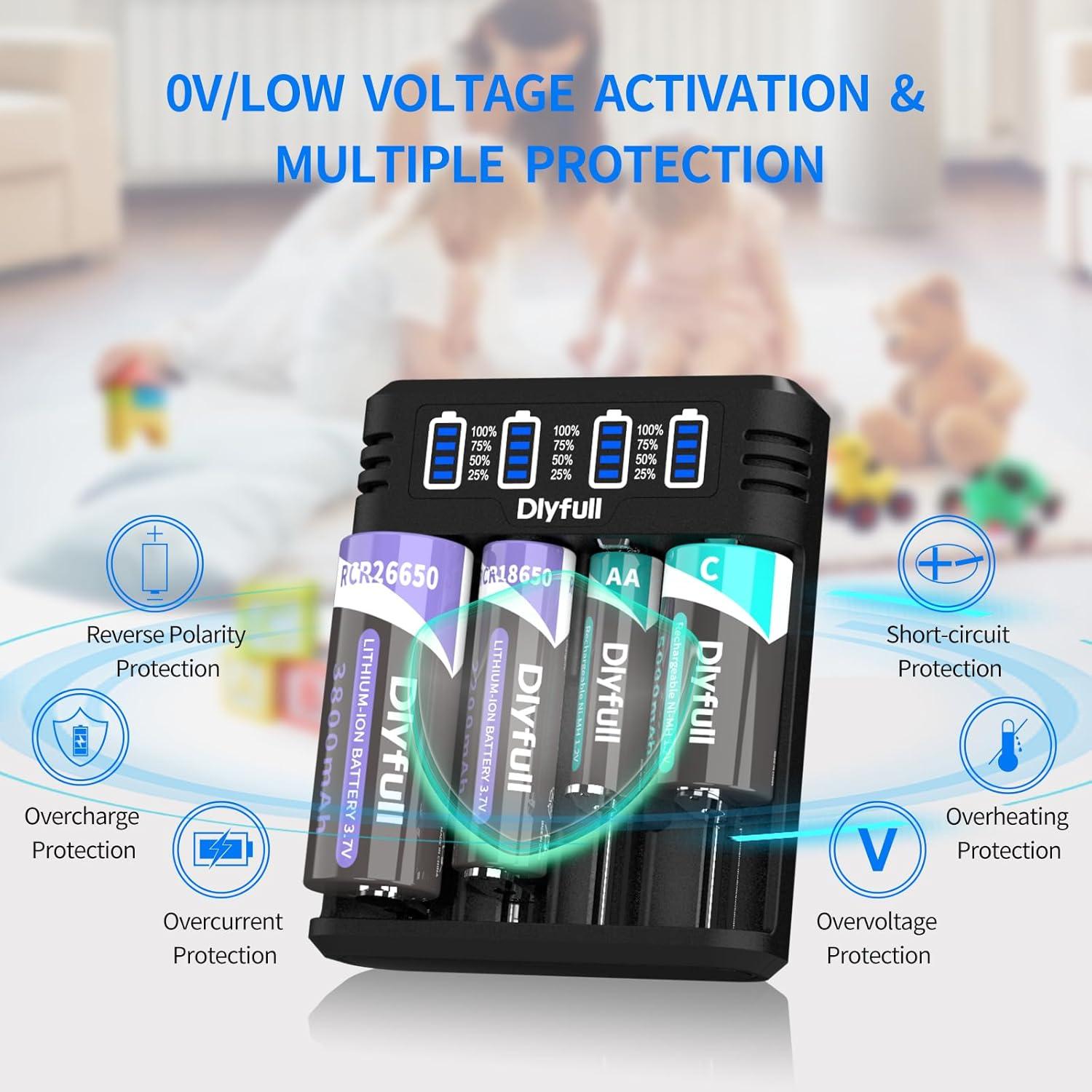 Cargador Universal Dlyfull M4S 4 Bahías para Baterías 3.7V y 1.2V