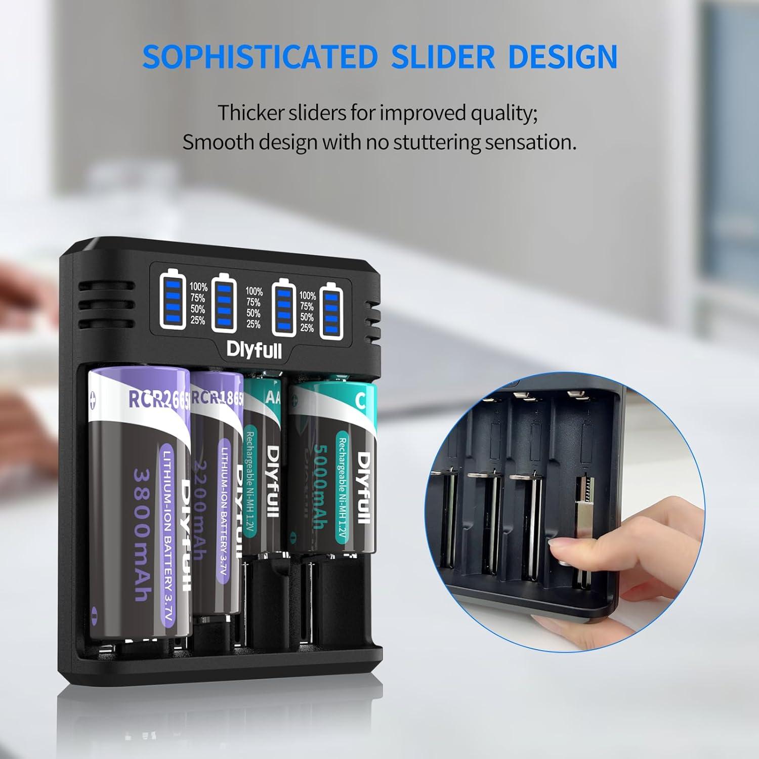 Cargador Universal Dlyfull M4S 4 Bahías para Baterías 3.7V y 1.2V