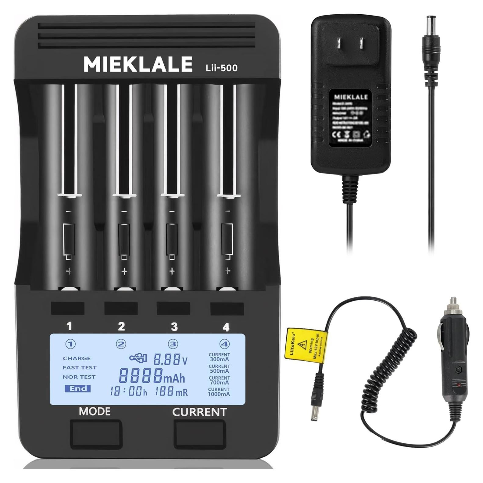 Cargador de Batería MIEKLALE M500 4 Bahías Carga Rápida LCD