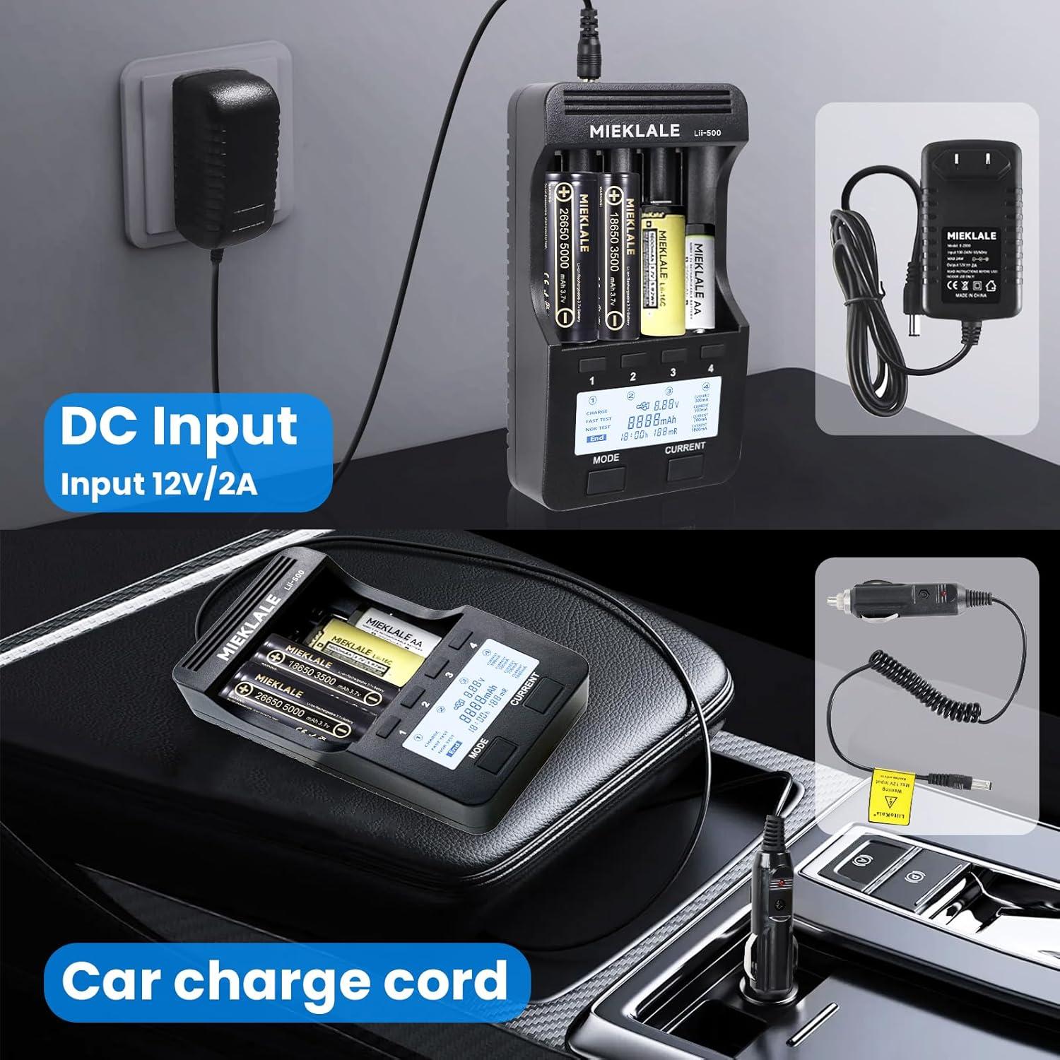 Cargador de Batería MIEKLALE M500 4 Bahías Carga Rápida LCD