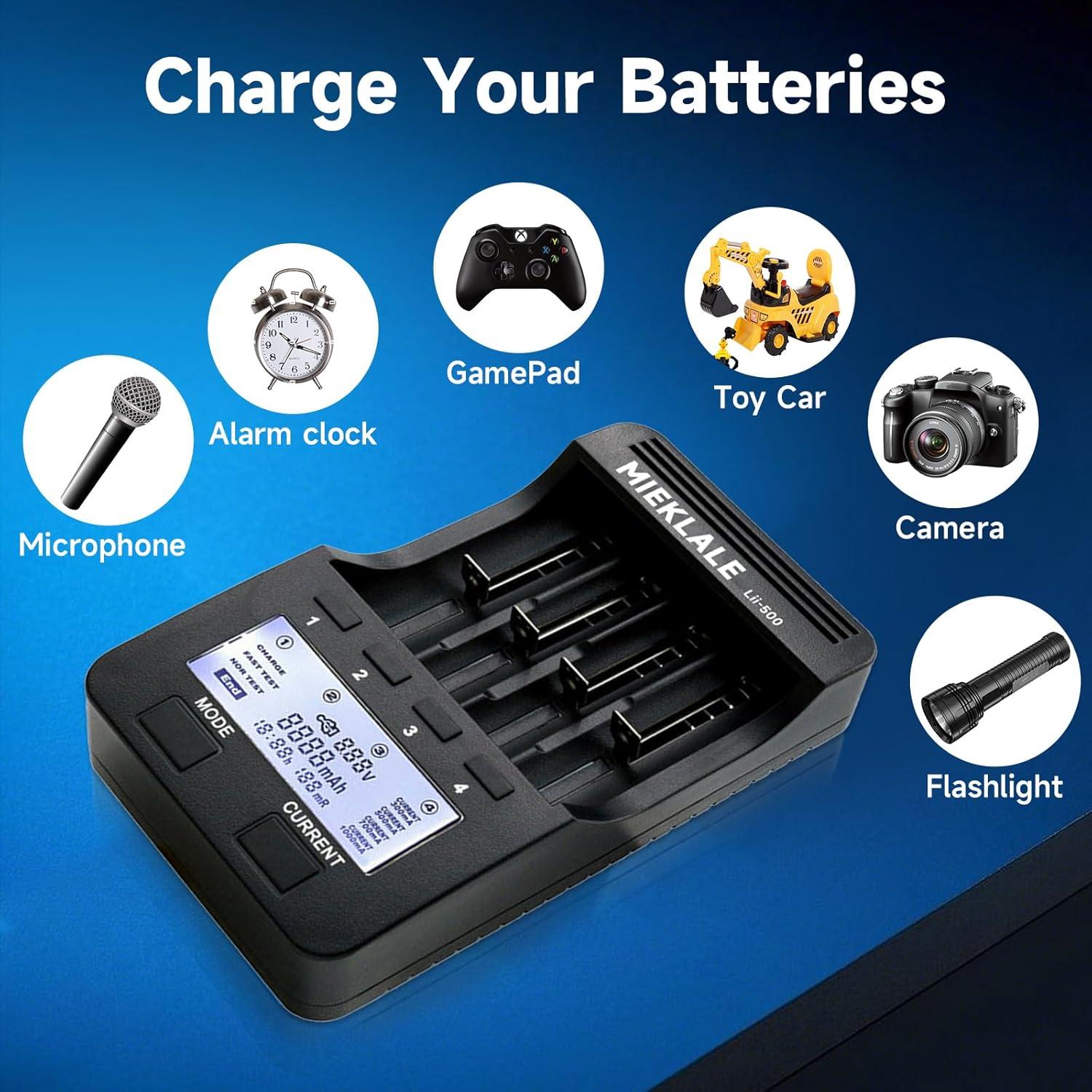 Cargador de Batería MIEKLALE M500 4 Bahías Carga Rápida LCD