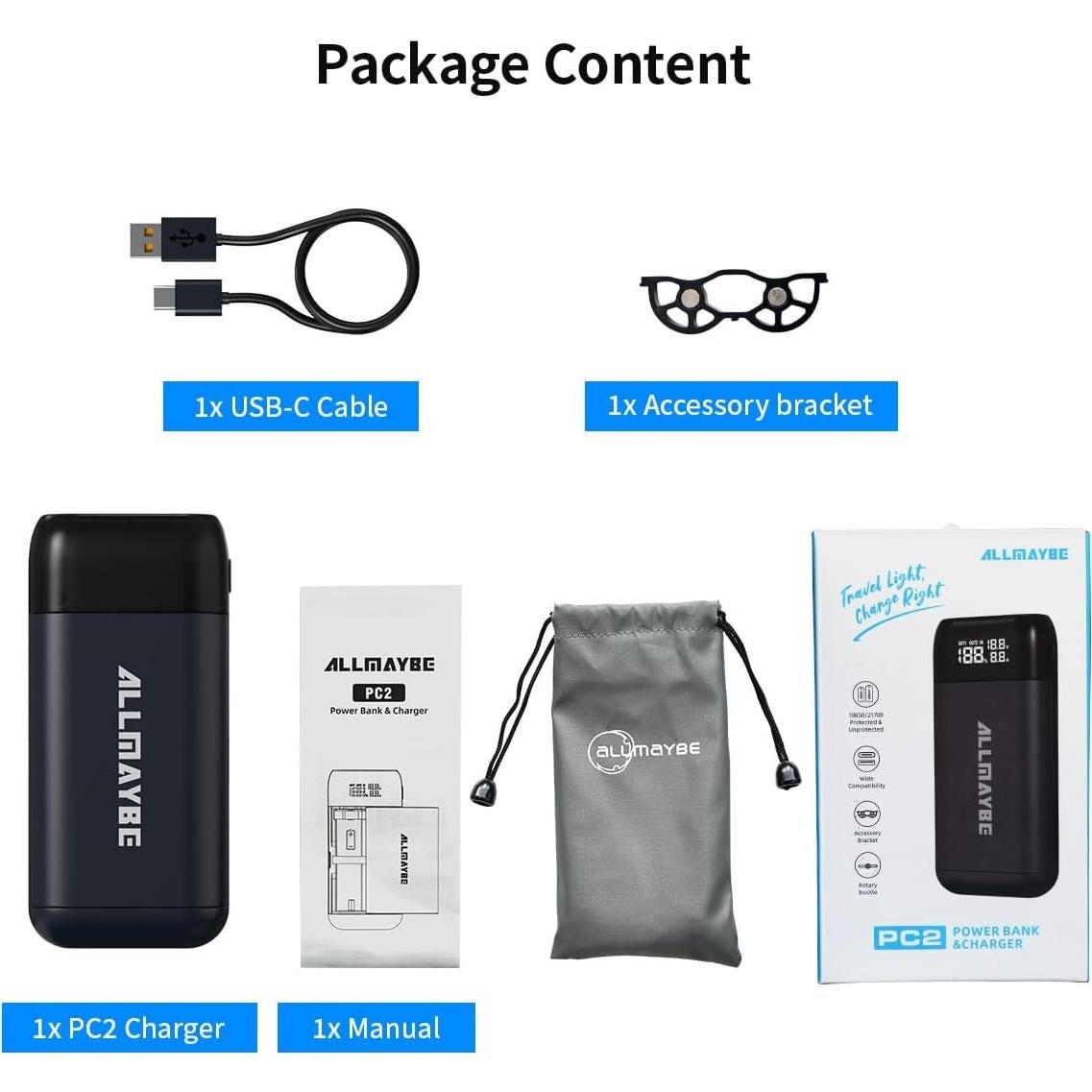 Cargador de Batería XTAR PC2 USB-C 2-Bay 18650/21700