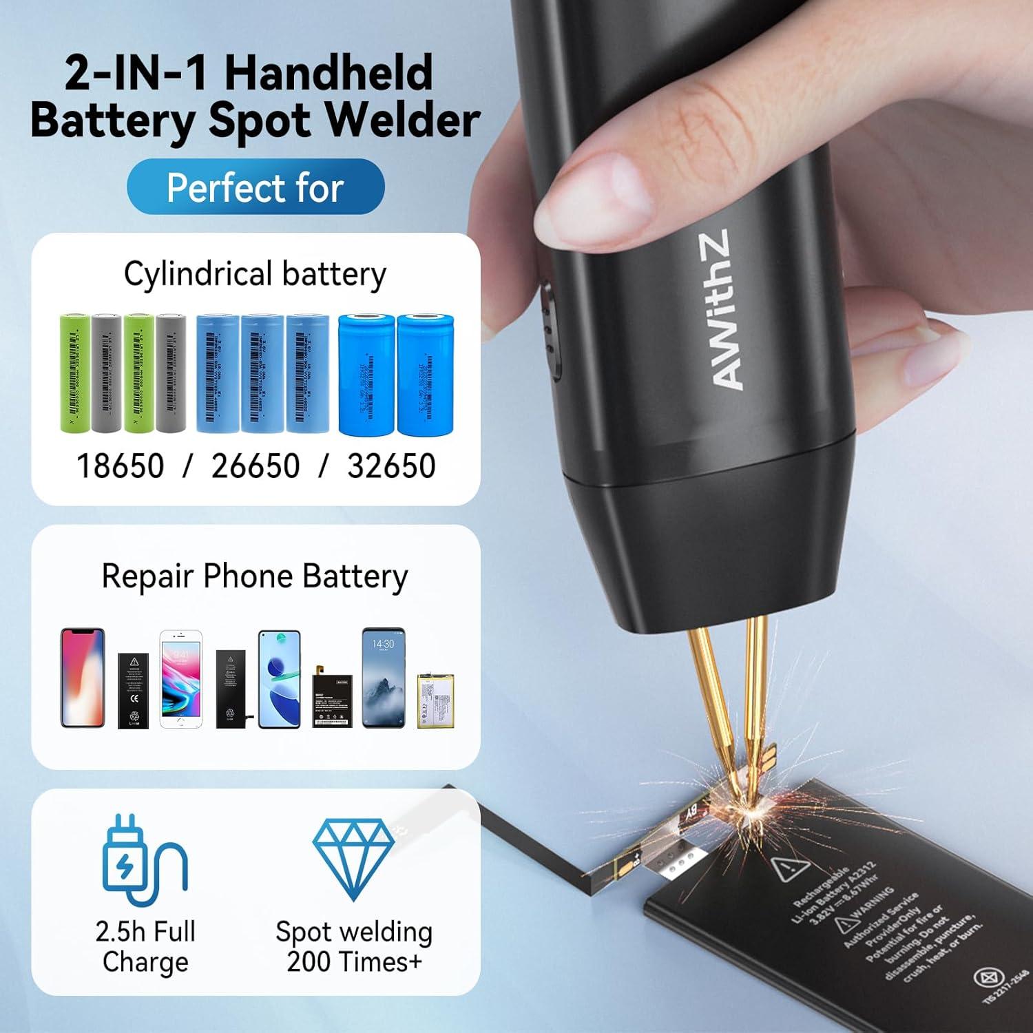 Soldador de Puntos Portátil AWithZ H1 11 Marchas para Baterías 18650