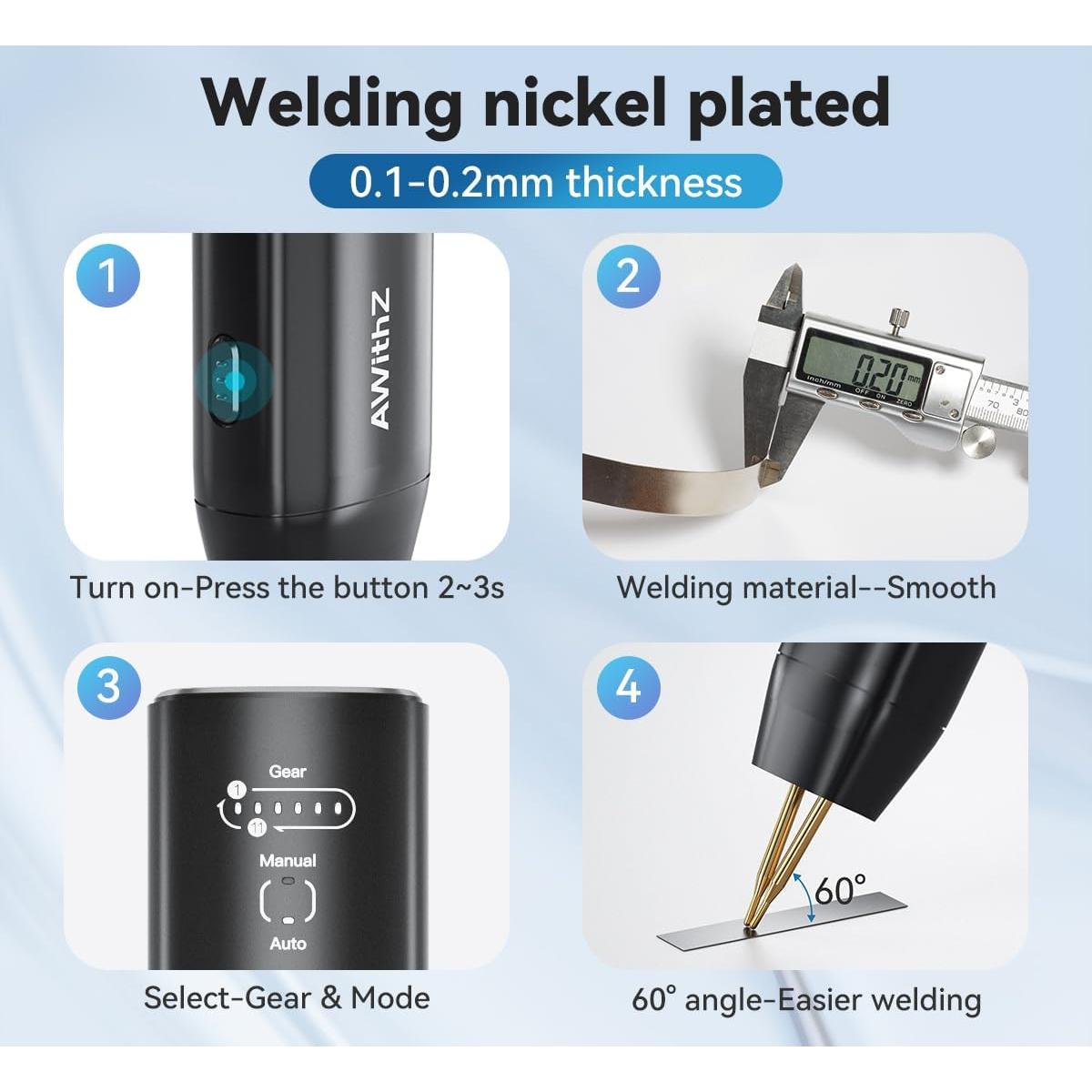 Soldador de Puntos Portátil AWithZ H1 11 Marchas para Baterías 18650