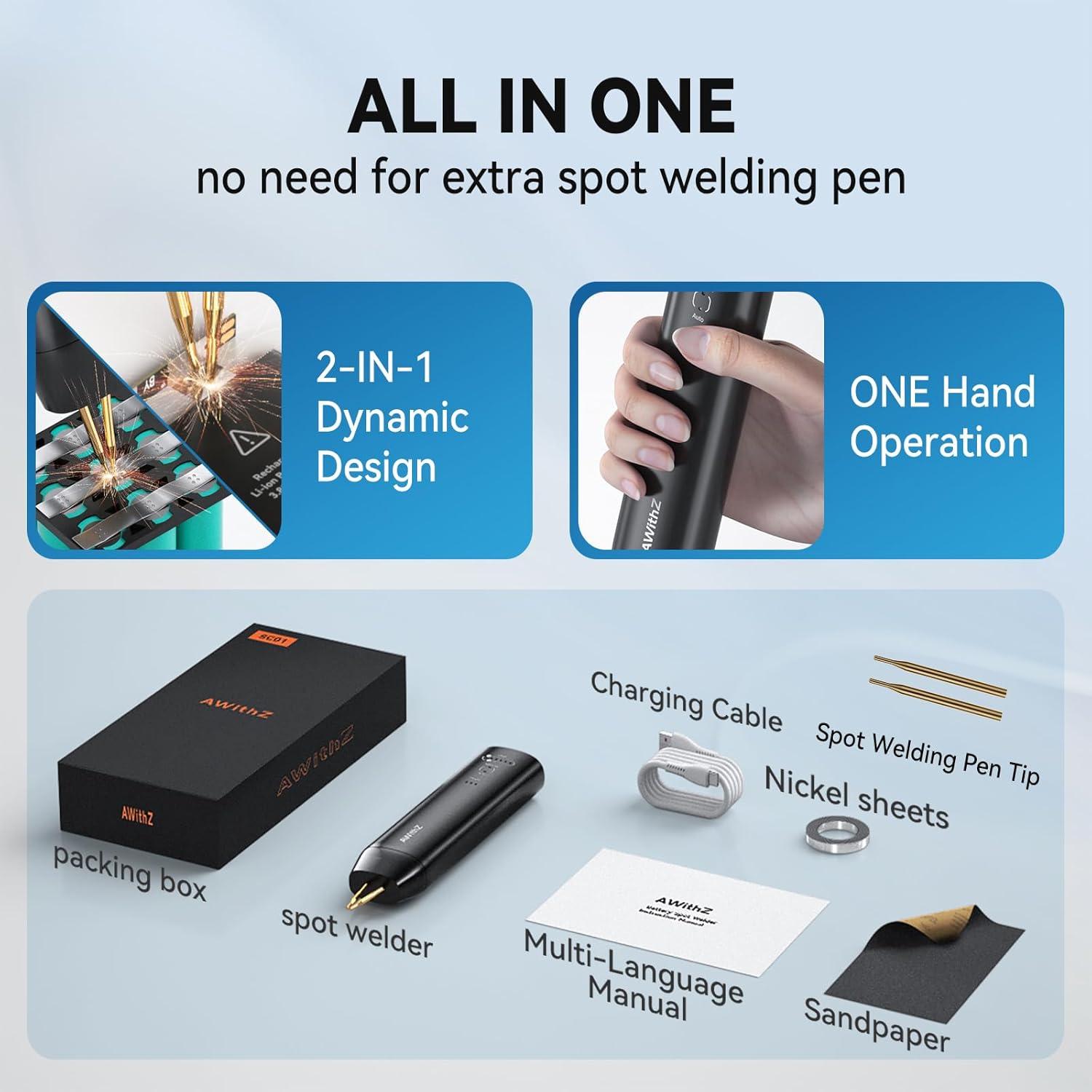 Soldador de Puntos Portátil AWithZ H1 11 Marchas para Baterías 18650