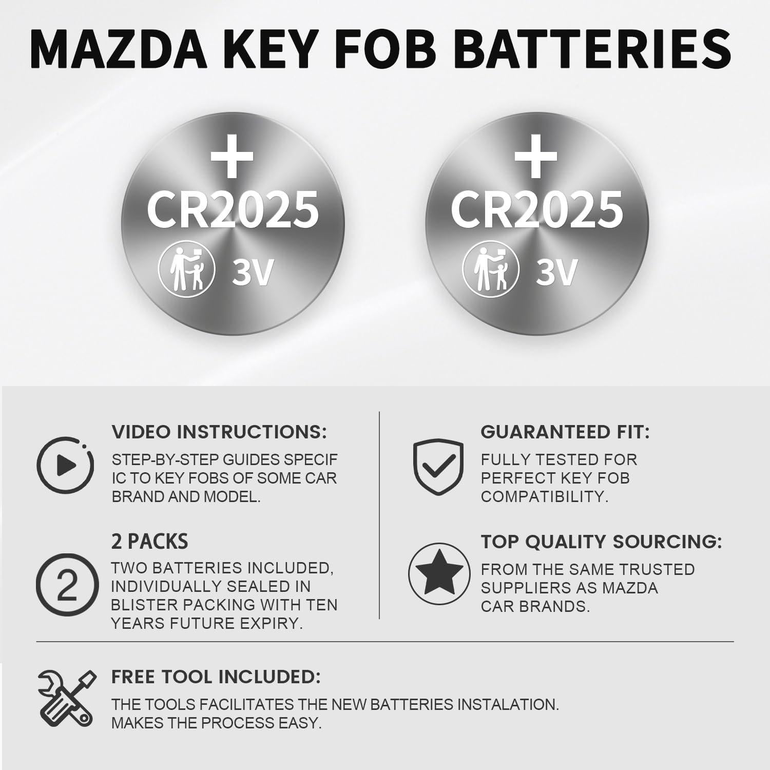 Baterías CR2025 para Llave Remota Mazda - Paquete de 2