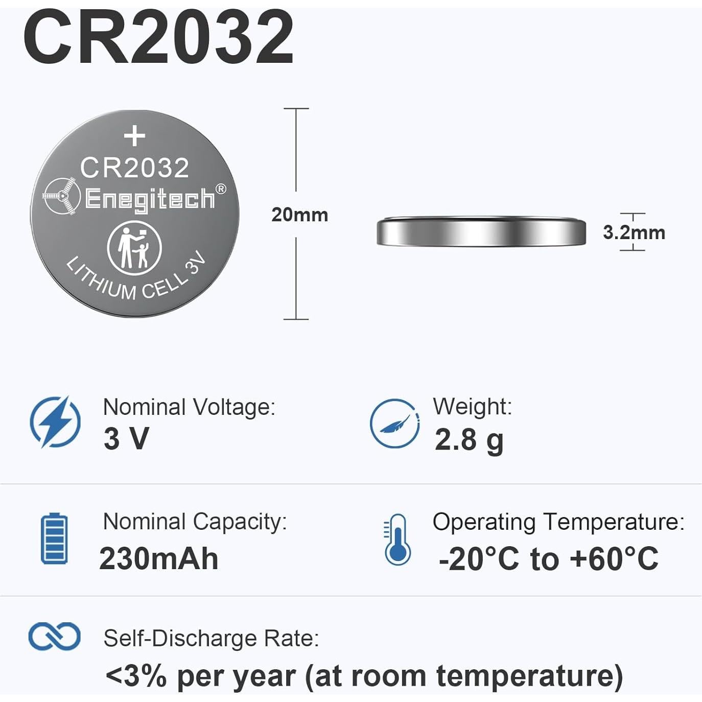 Baterías de botón de litio Enegitech CR2032 3V paquete de 15
