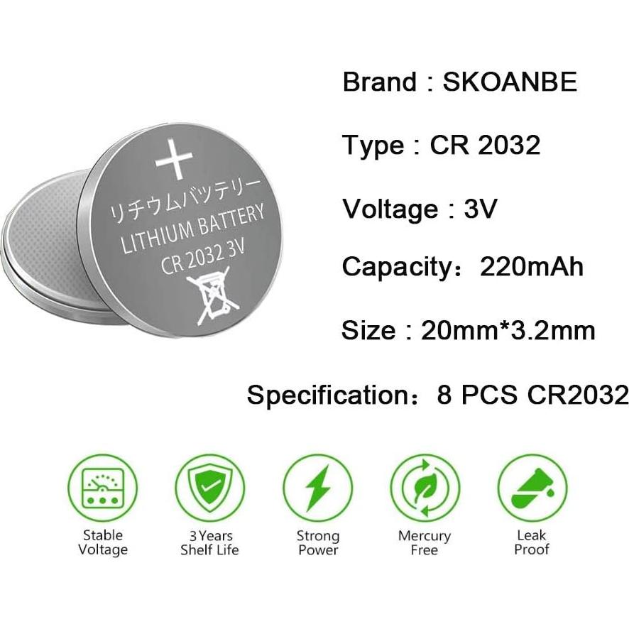 Baterías de Litio CR2032 3V SKOANBE - 8 Piezas