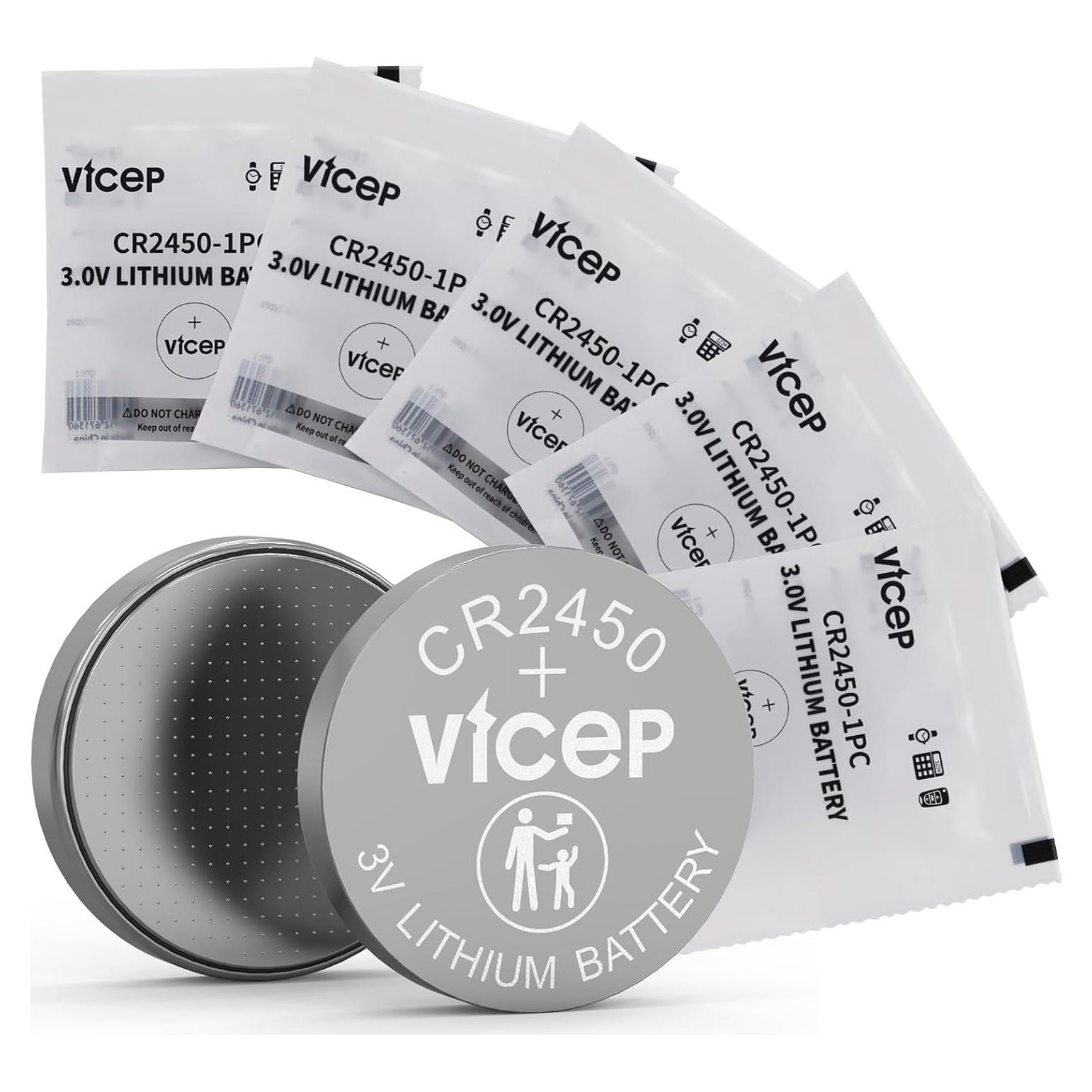 Paquete de 5 Baterías CR2450 ViCep 650mAh 3V Celda de Botón