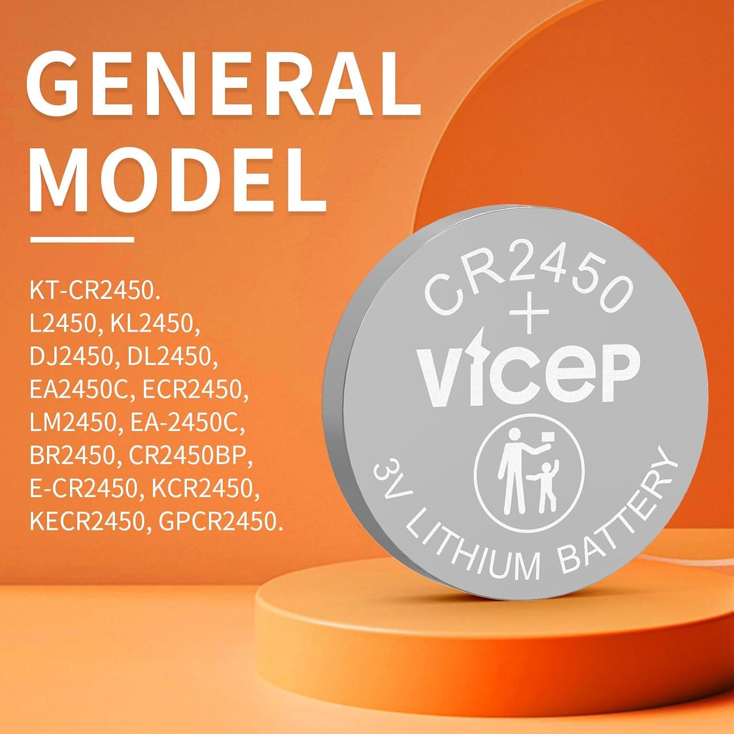 Paquete de 5 Baterías CR2450 ViCep 650mAh 3V Celda de Botón