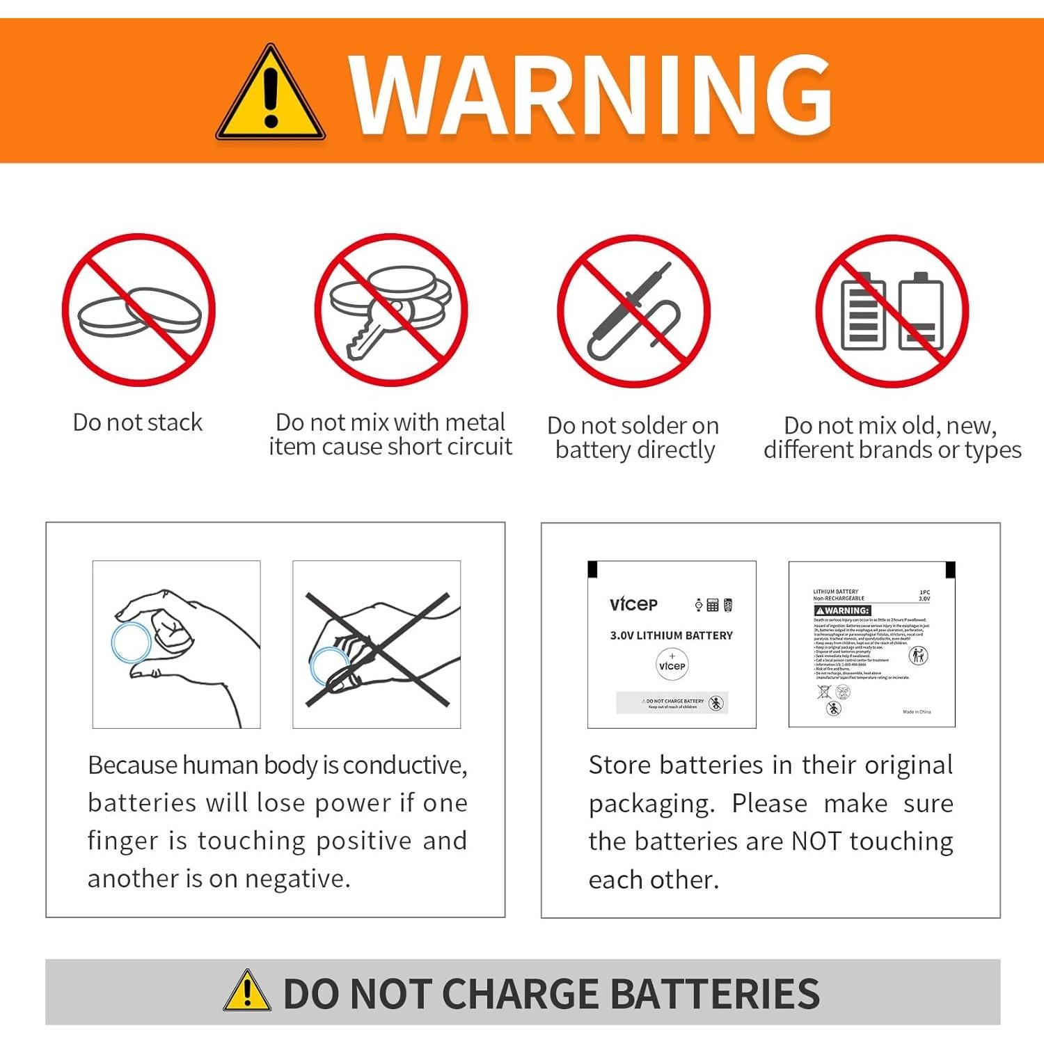 Paquete de 5 Baterías CR2450 ViCep 650mAh 3V Celda de Botón