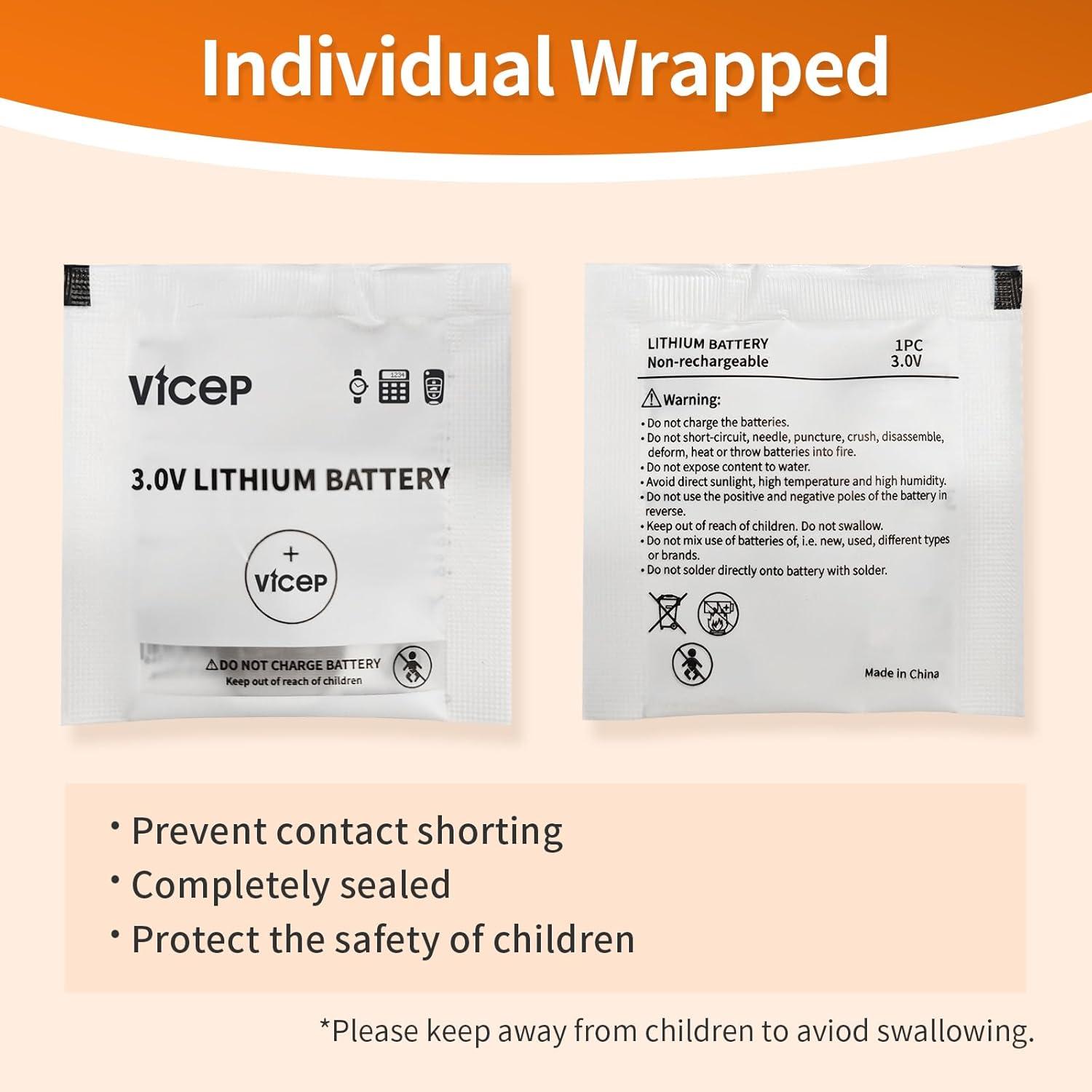 Paquete de 5 Baterías CR2450 ViCep 650mAh 3V Celda de Botón