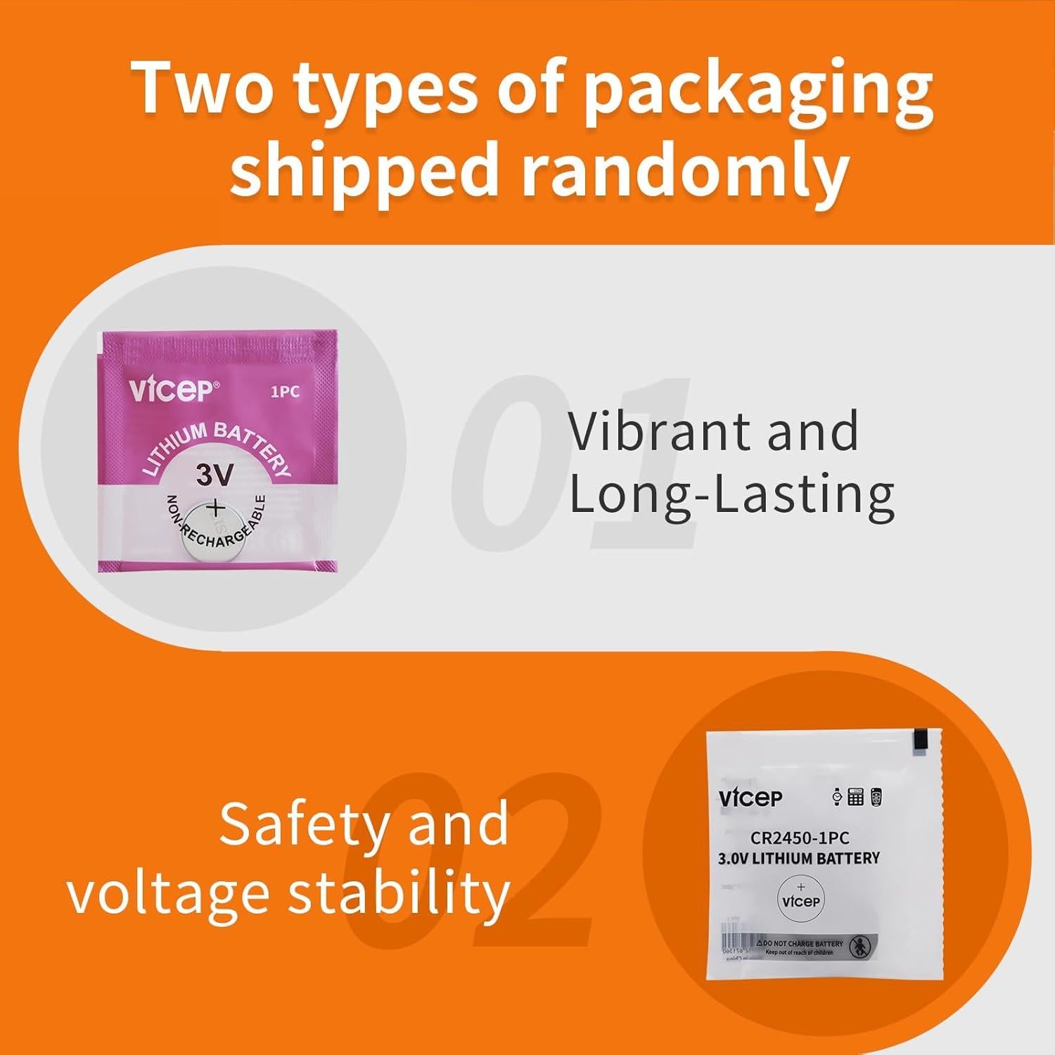 Paquete de 5 Baterías CR2450 ViCep 650mAh 3V Celda de Botón