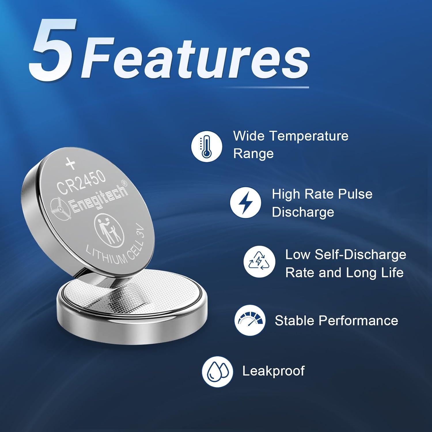 Batería de botón de litio Enegitech CR2450 3V - Paquete de 6