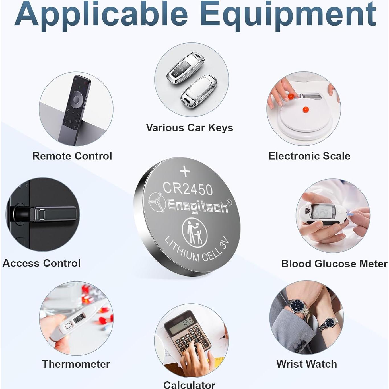 Batería de botón de litio Enegitech CR2450 3V - Paquete de 6