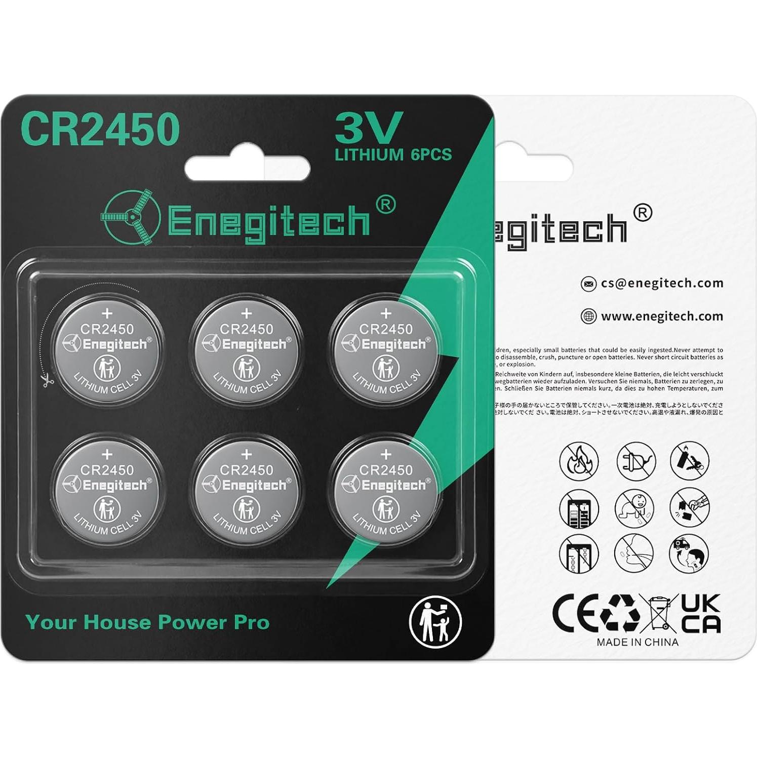 Batería de botón de litio Enegitech CR2450 3V - Paquete de 6