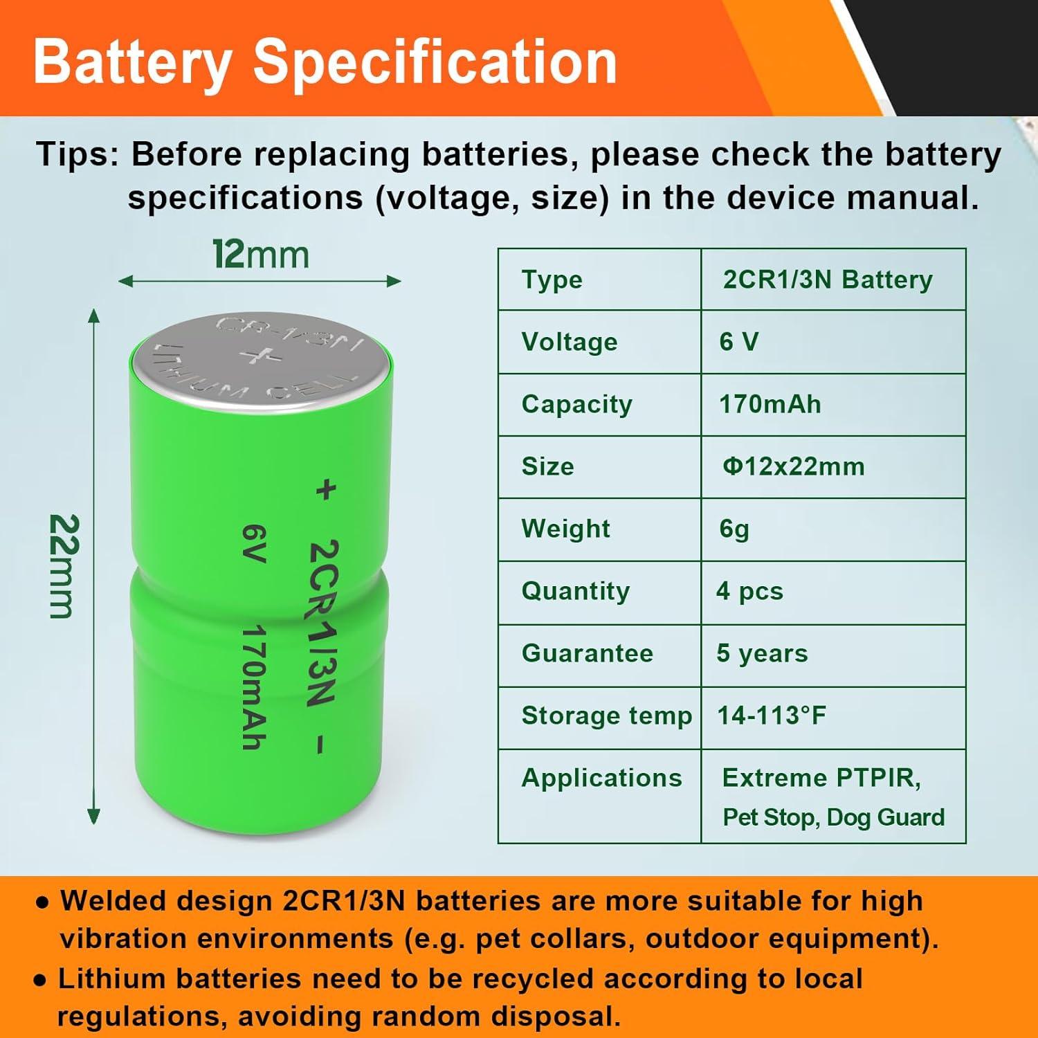Paquete de 4 Baterías 2CR1/3N 6V Bayattoo para Collares de Perro