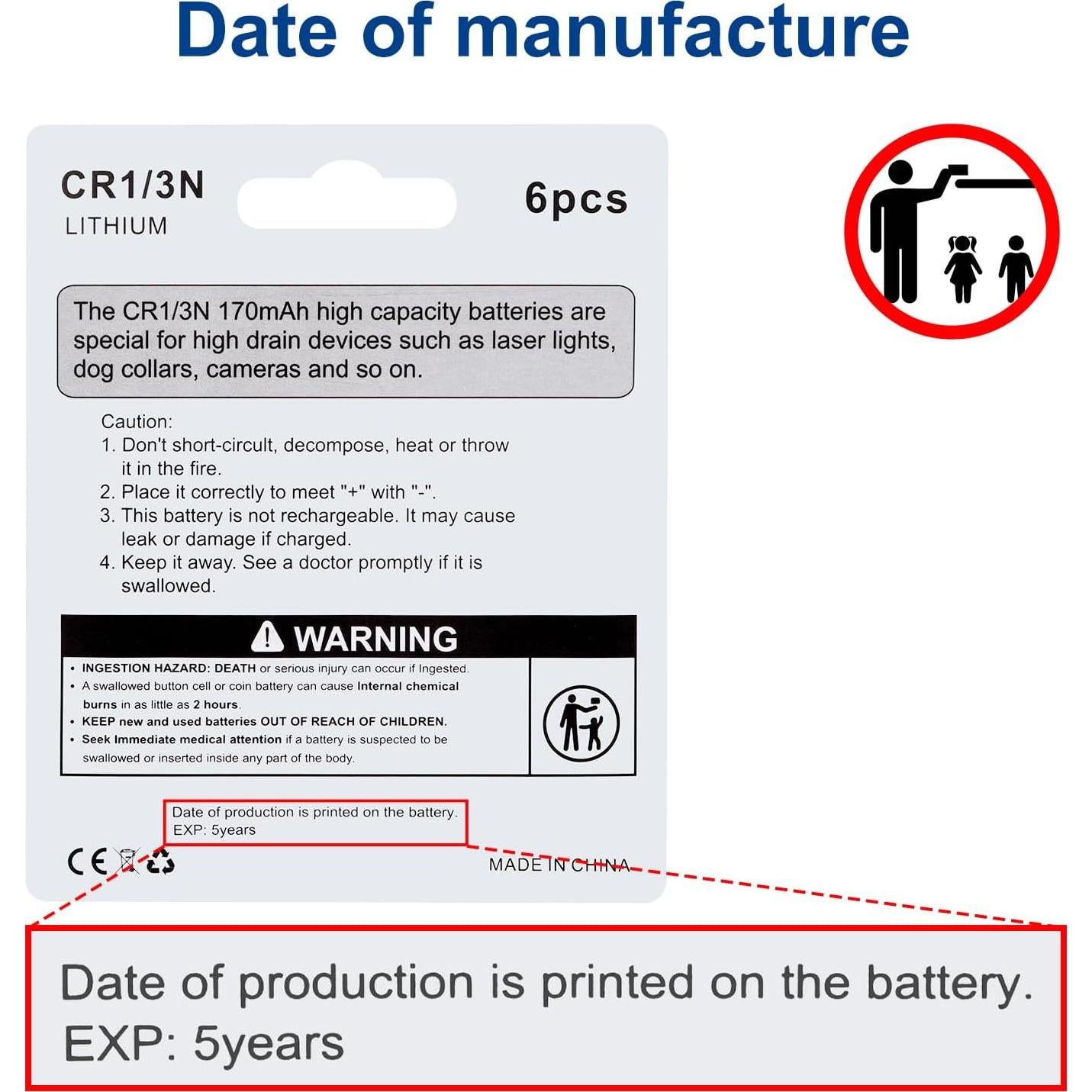 Batería de Litio 1/3N Lfeeuiaty 3V para Collares de Perro - 6 Unidades
