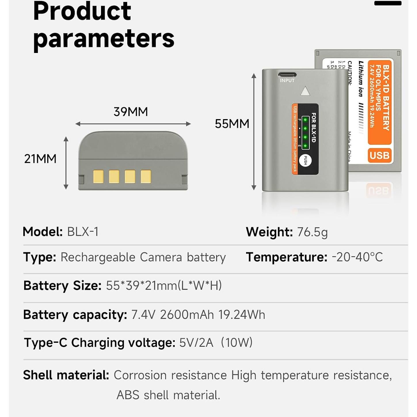 Paquete de 2 Baterías BLX-1 Olympus OM-1 y OM-1 Mark II