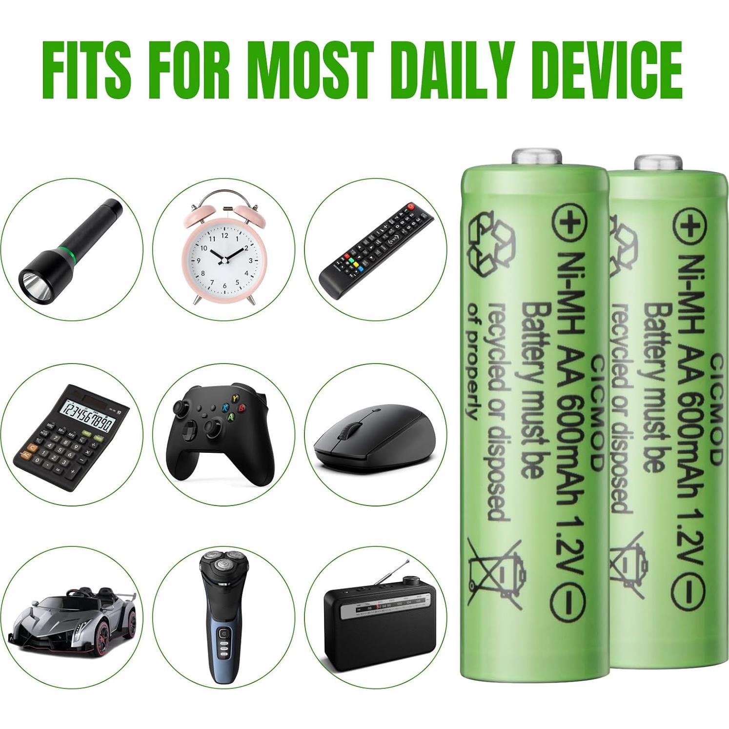 Baterías recargables AA CICMOD 1.2V Ni-MH 600mAh - Paquete de 4