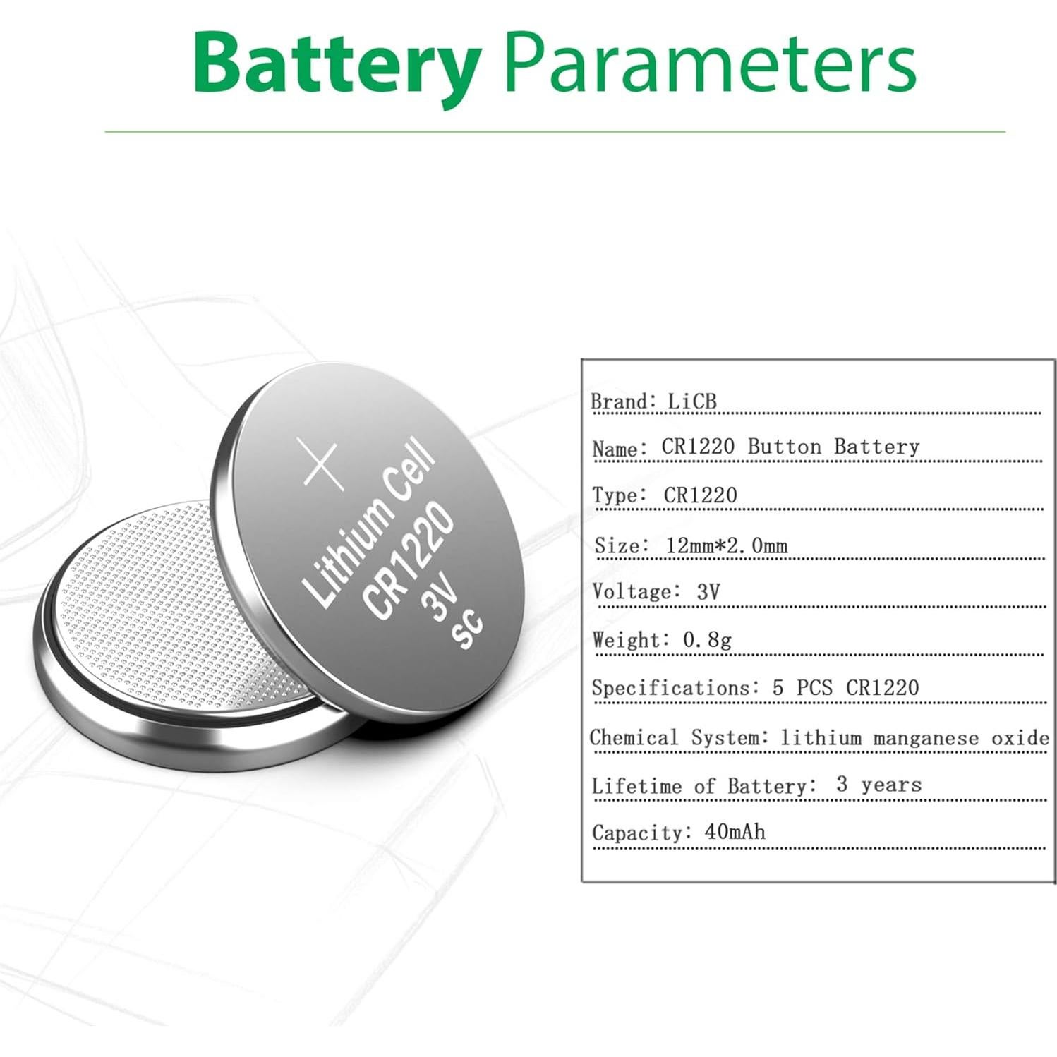 Baterías de Litio CR1220 LiCB - Paquete de 5 - 3V