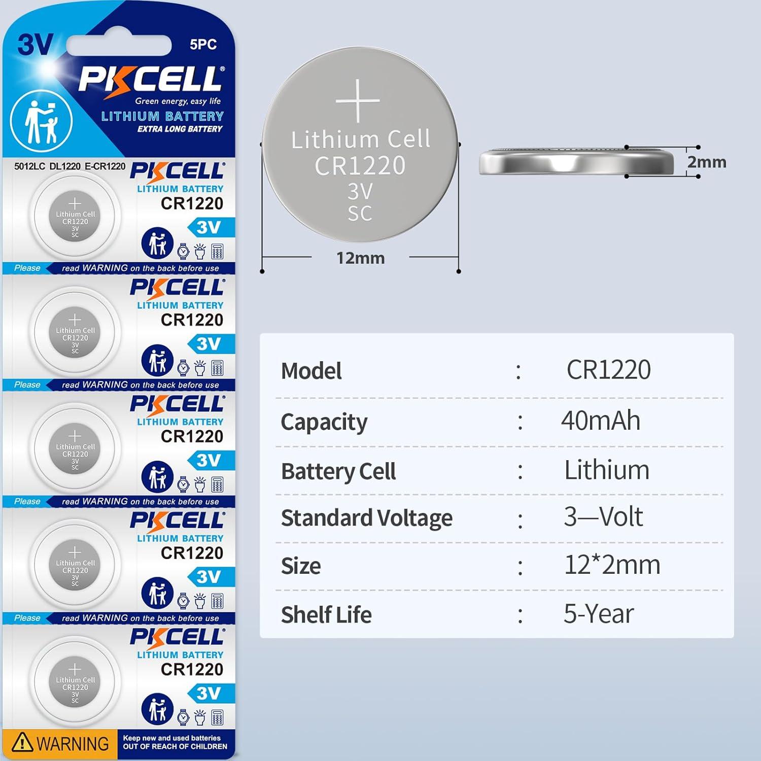Baterías de Litio PKCELL CR1220 Paquete de 10 - 3V