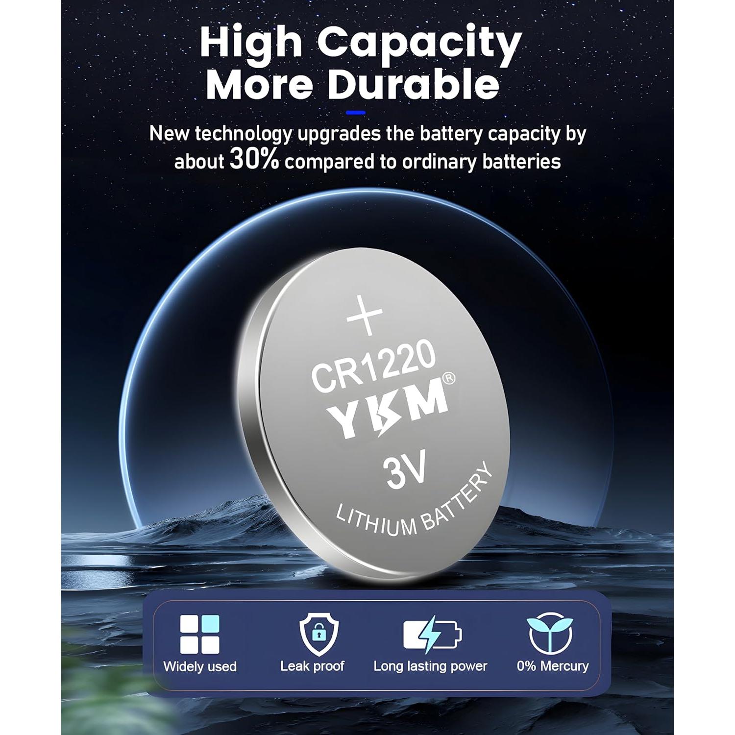 Paquete de 5 Baterías CR1220 YKM 3V para Reloj y Dispositivos