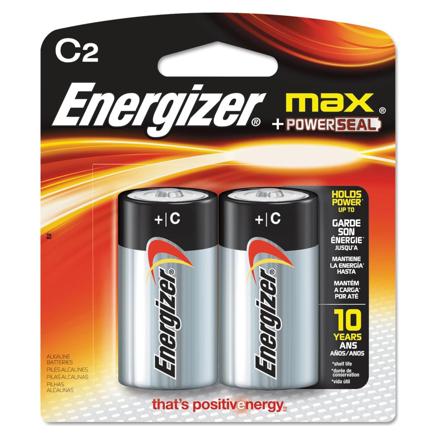 Baterías Alcalinas Energizer MAX C - Paquete de 2 Unidades