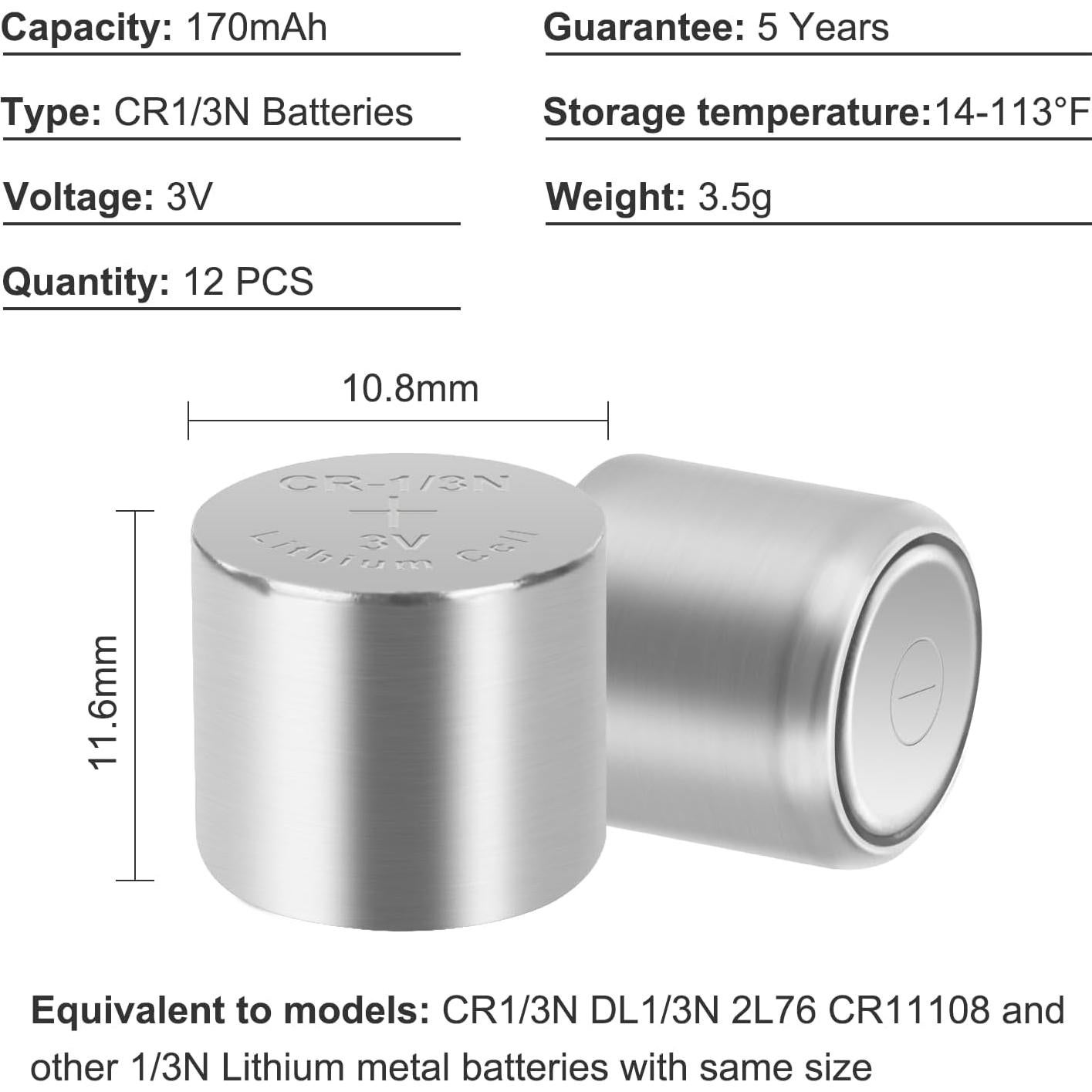 Baterías de Litio 3V DL1/3N JOXIYECLTL Paquete de 12