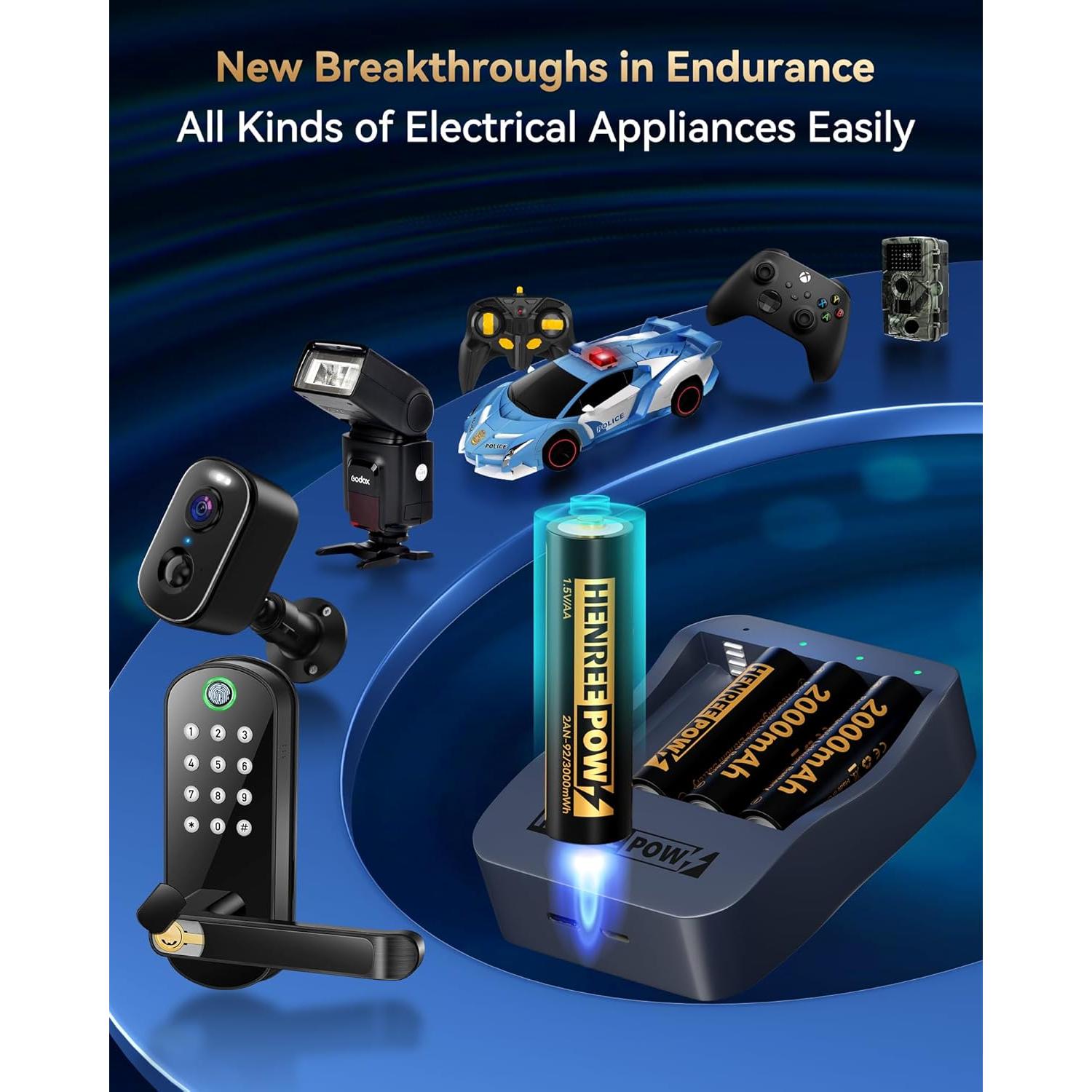 Baterías Recargables AA 1.5V Henreepow 3000mWh - Paquete de 4