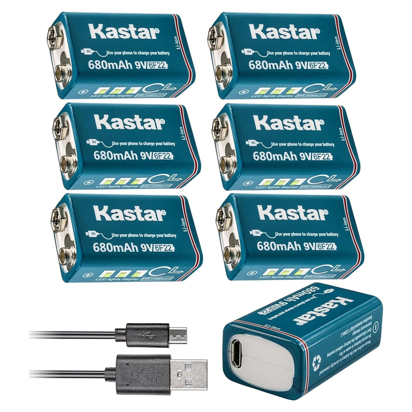 Baterías Recargables de Litio Kastar 9V 680mAh Micro USB - Paquete de 6