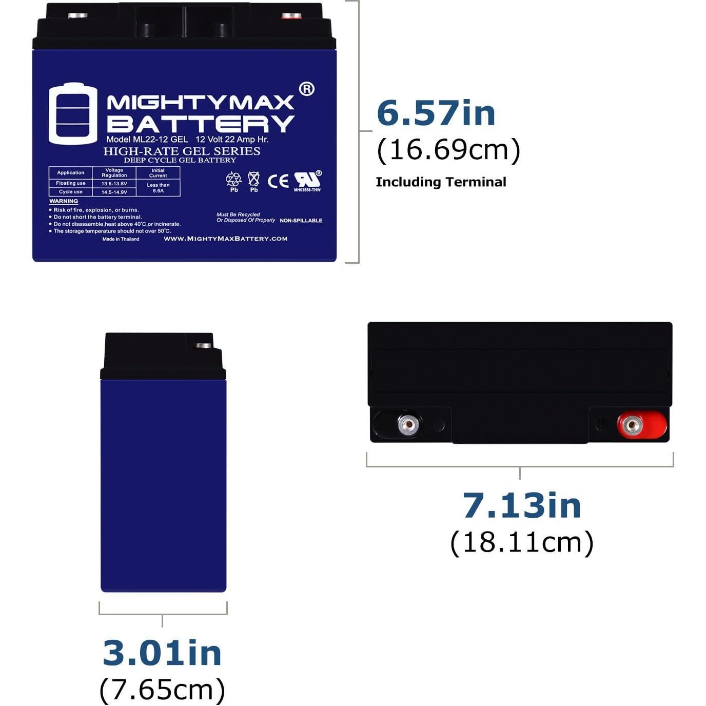 Batería GEL 12V 22AH Mighty Max ML22-12GEL45 Sin Mantenimiento
