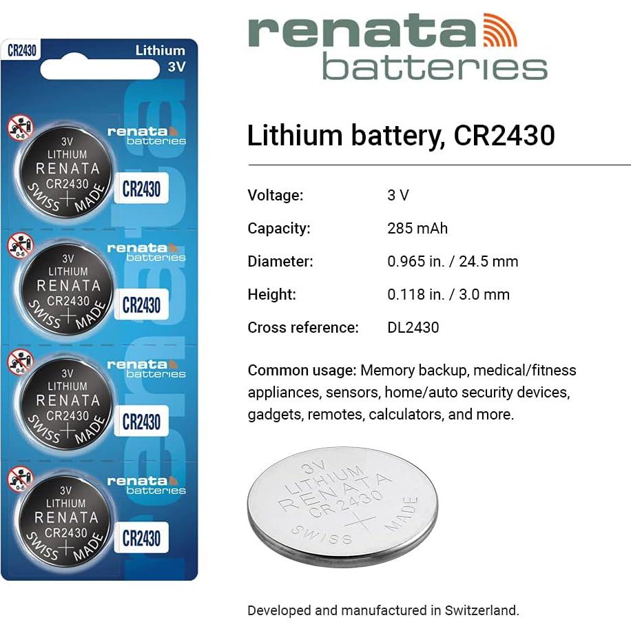 Baterías de Litio Renata CR2430 - 3V 285mAh (4 unidades)