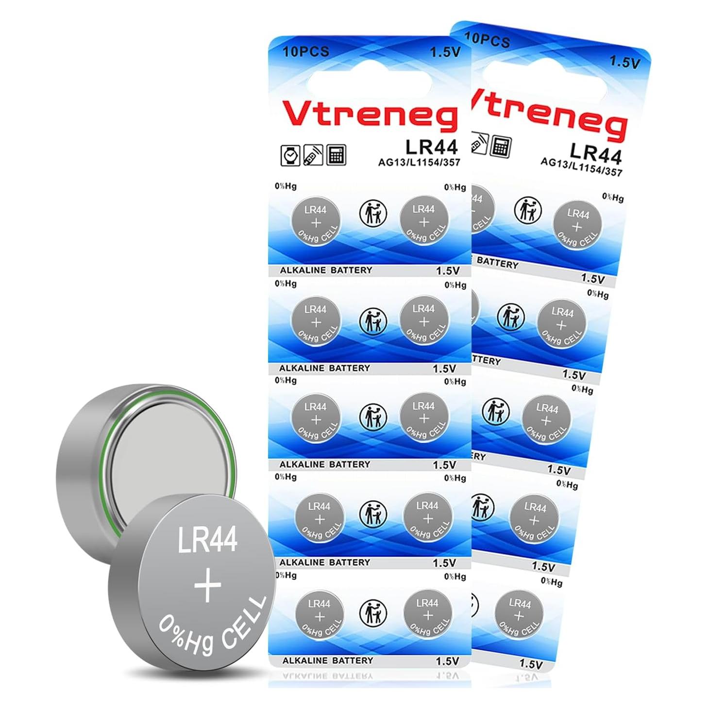 Paquete de 20 Baterías LR44 Alcalinas Vtreneg 1.5V para Juguetes