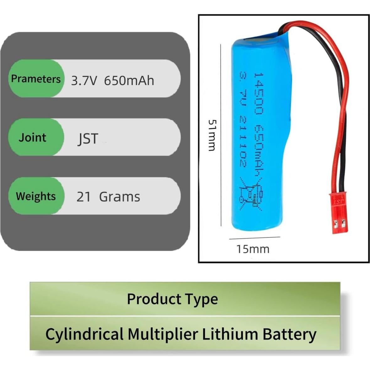 Batería recargable Li-ion 3.7V 650mAh JST para RC