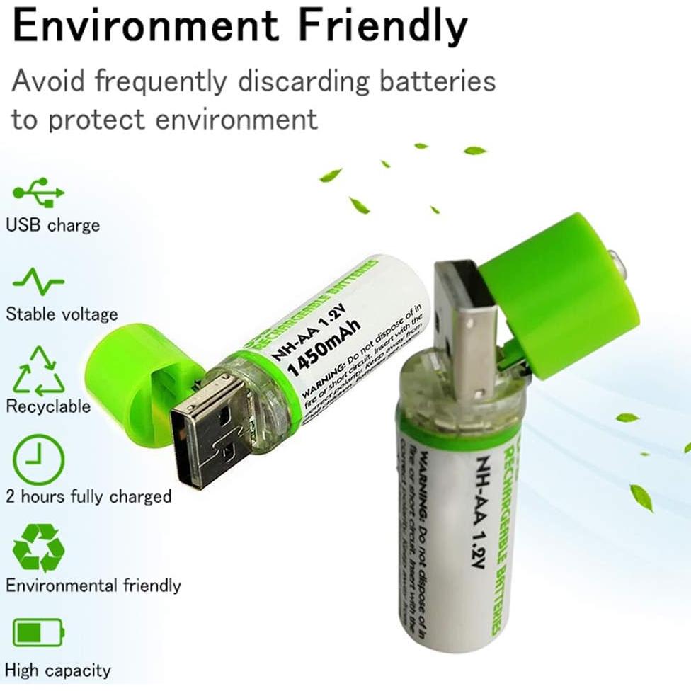 Baterías AA Recargables USB GreenEarth 1450mAh - 2 Piezas