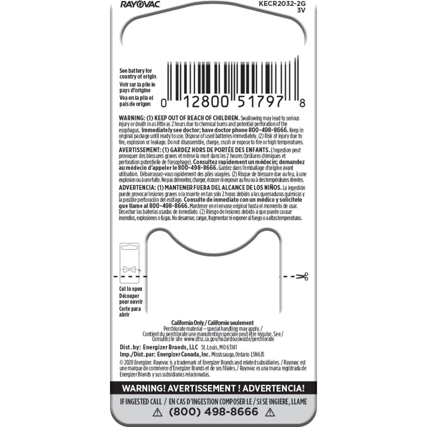 Baterías Rayovac CR2032 3V de Litio - Paquete de 2 Unidades