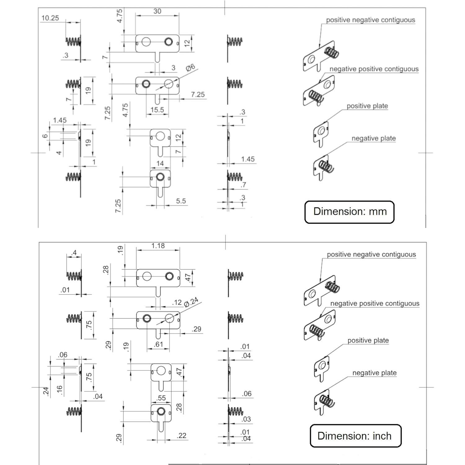 Contactos de Batería AA Niquelado Plantmate 12 Piezas