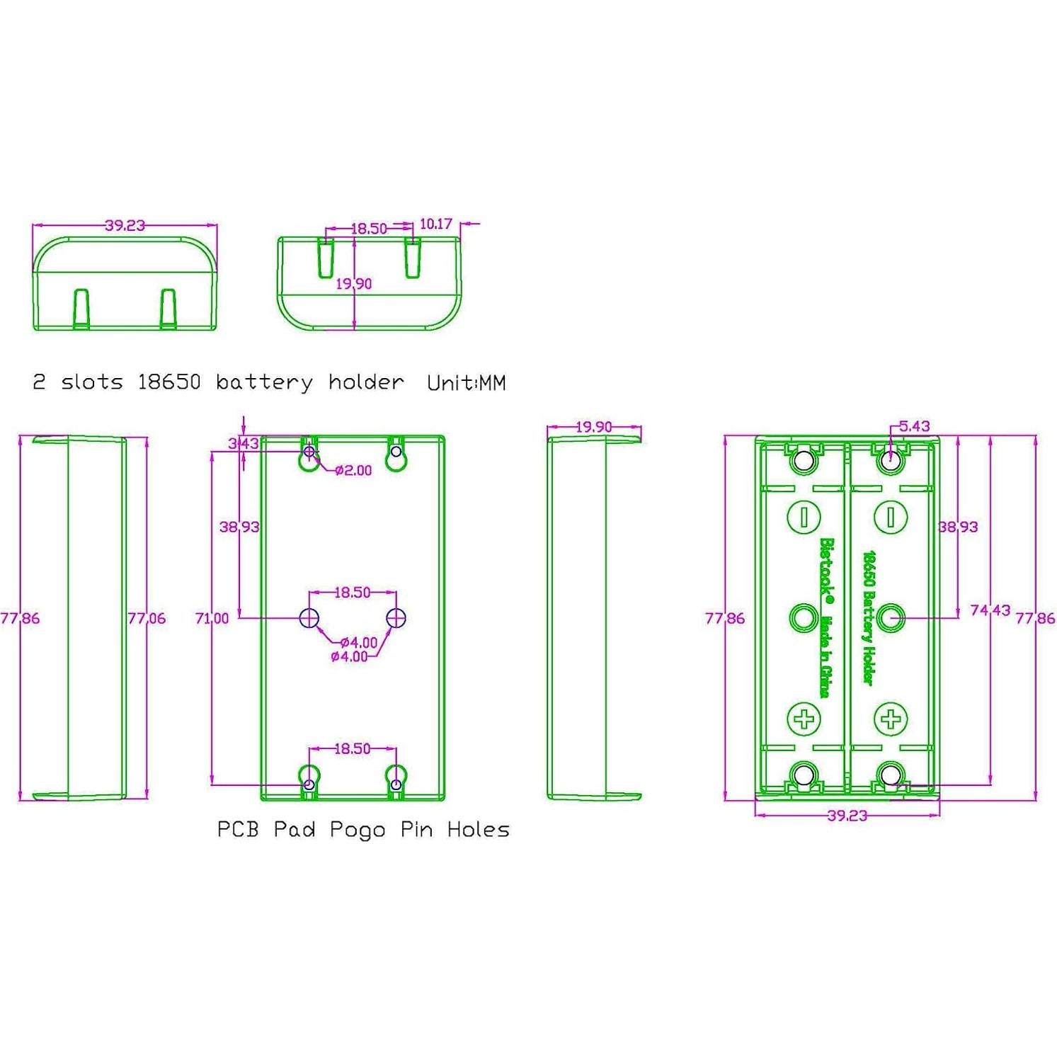 Soporte de Batería 18650 Bistook 4-Pack para PCB
