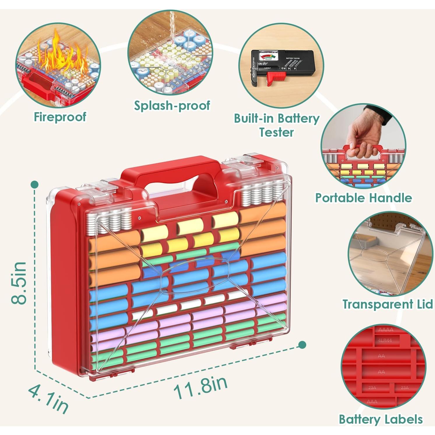 Organizador de Baterías Oachimo con Probador - Almacena 185+ Baterías
