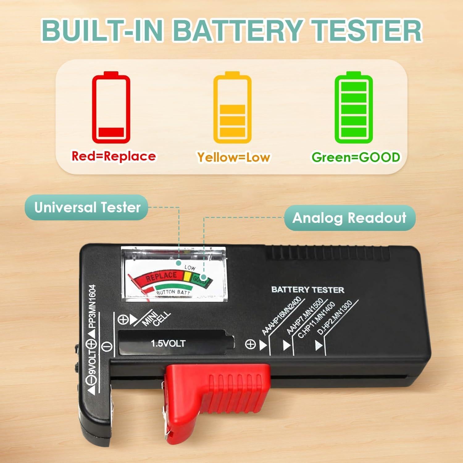 Organizador de Baterías Oachimo con Probador - Almacena 185+ Baterías