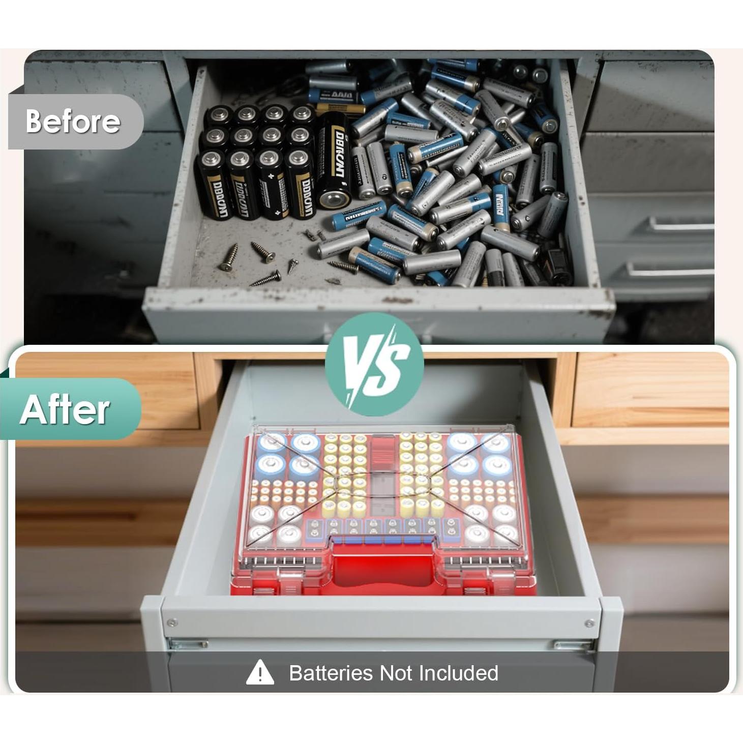 Organizador de Baterías Oachimo con Probador - Almacena 185+ Baterías