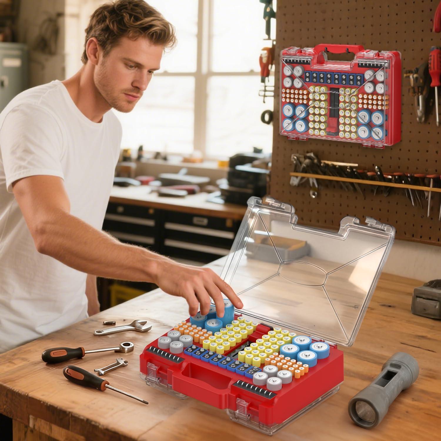 Organizador de Baterías Oachimo con Probador - Almacena 185+ Baterías