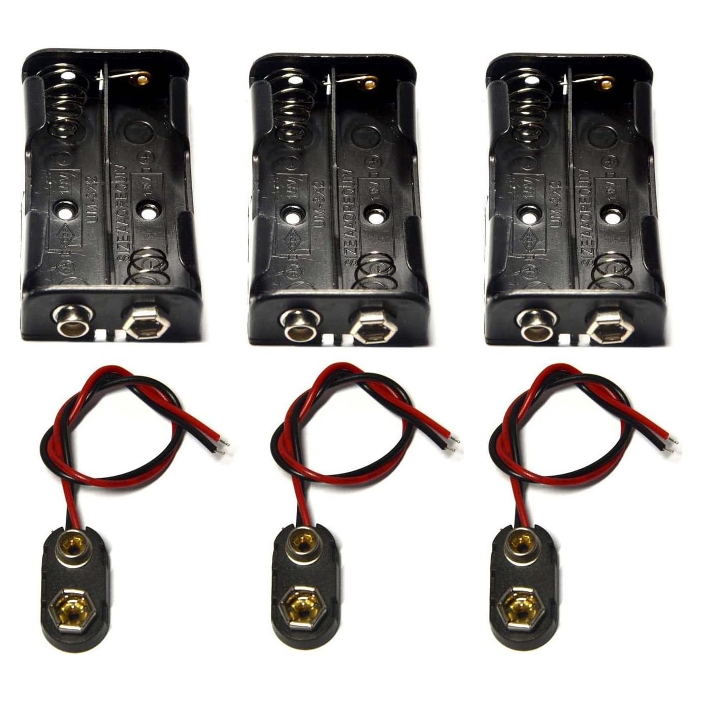 Soporte de Batería AA 2x1.5V LAMPVPATH + Conectores 9V