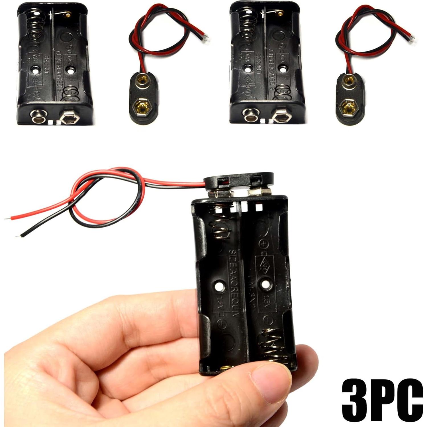 Soporte de Batería AA 2x1.5V LAMPVPATH + Conectores 9V