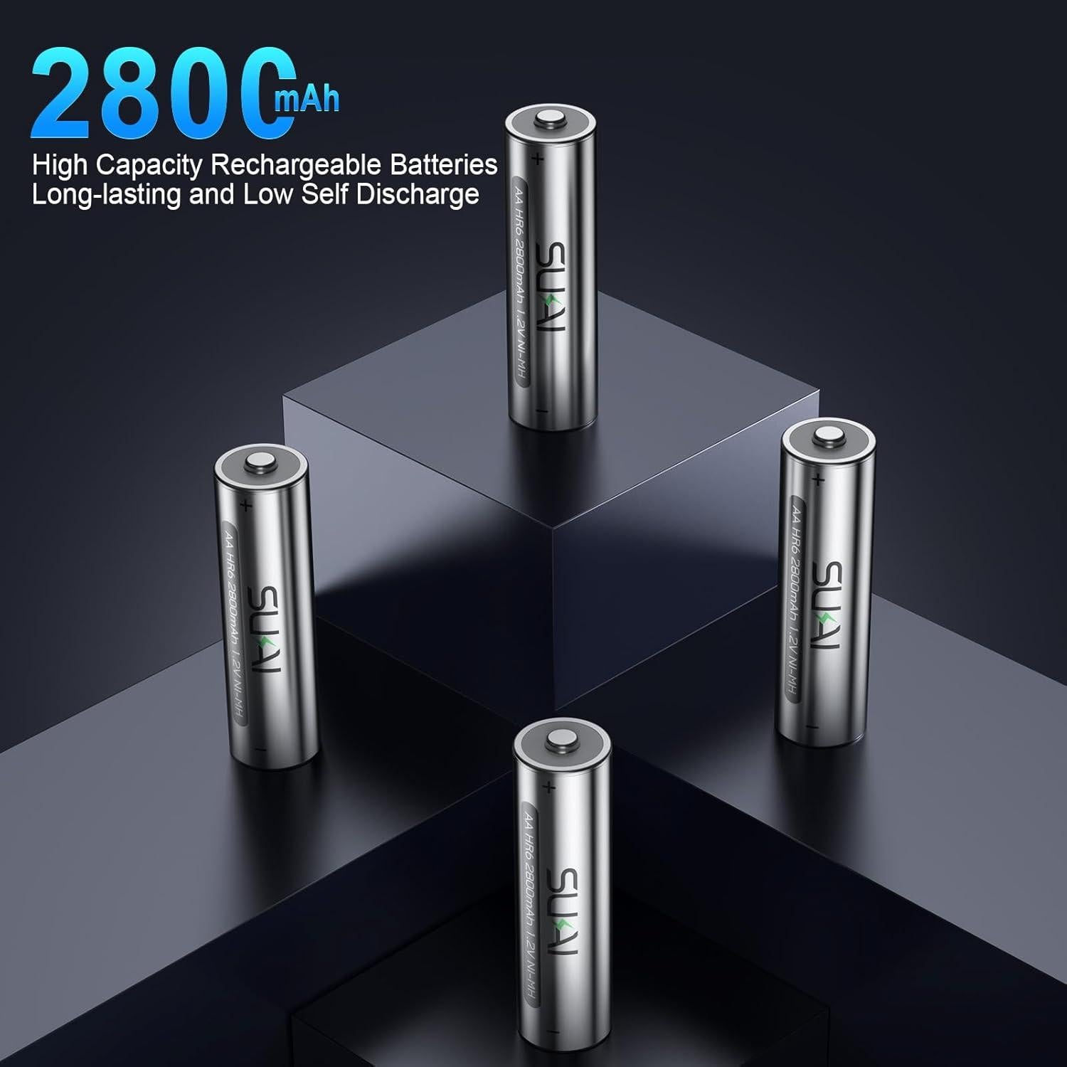 Baterías recargables AA SUKAI 2800mAh, paquete de 8