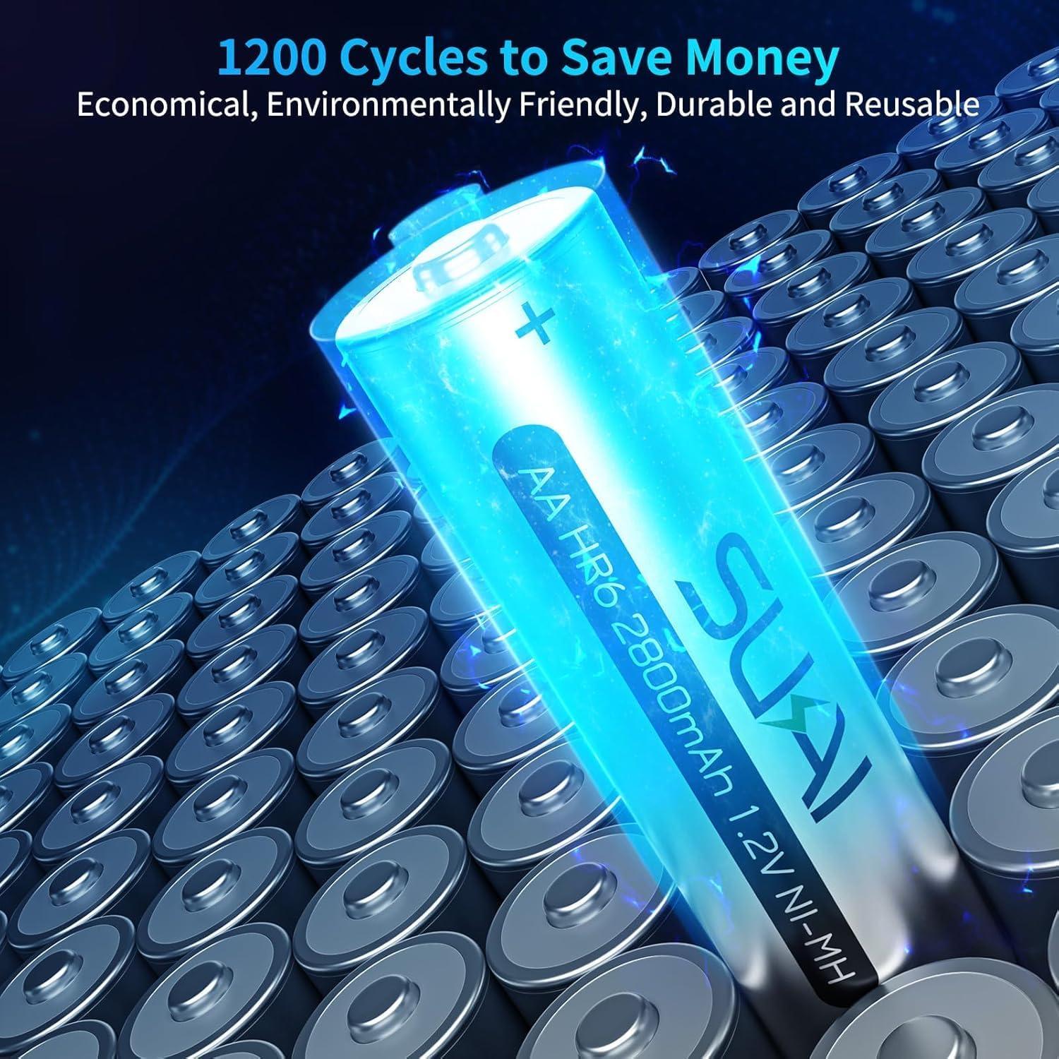 Baterías recargables AA SUKAI 2800mAh, paquete de 8